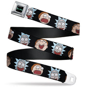 RICK AND MORTY Text Logo Full Color Black/Blue Seatbelt Belt - Rick and Morty Expressions in Space Webbing Seatbelt Belts Rick and Morty