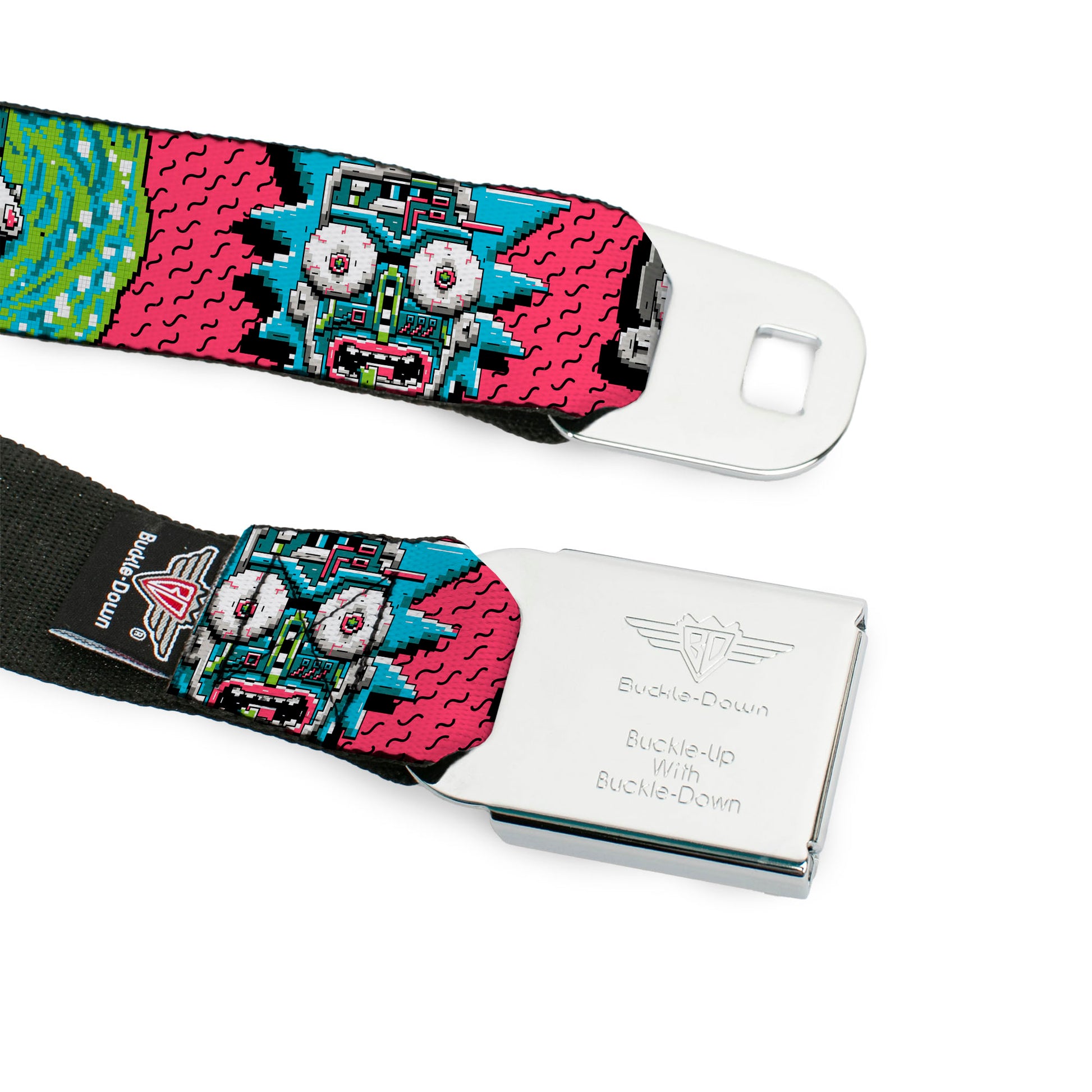 RICK AND MORTY Text Logo Full Color Black/Blue Seatbelt Belt - RICK AND MORTY Text Logo Full Color Black/Blue Webbing Seatbelt Belts Rick and Morty