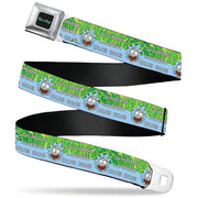 RICK AND MORTY Text Logo Full Color Black/Blue Seatbelt Belt - Rick and Morty Rick WUBBA LUBBA DUB DUB Face Greens/Blue Webbing Seatbelt Belts Rick and Morty