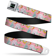 RICK AND MORTY Text Logo Full Color Black/Blue Seatbelt Belt - Rick & Morty Smith Family and Sticky Faces Scattered Pink Webbing Seatbelt Belts Rick and Morty