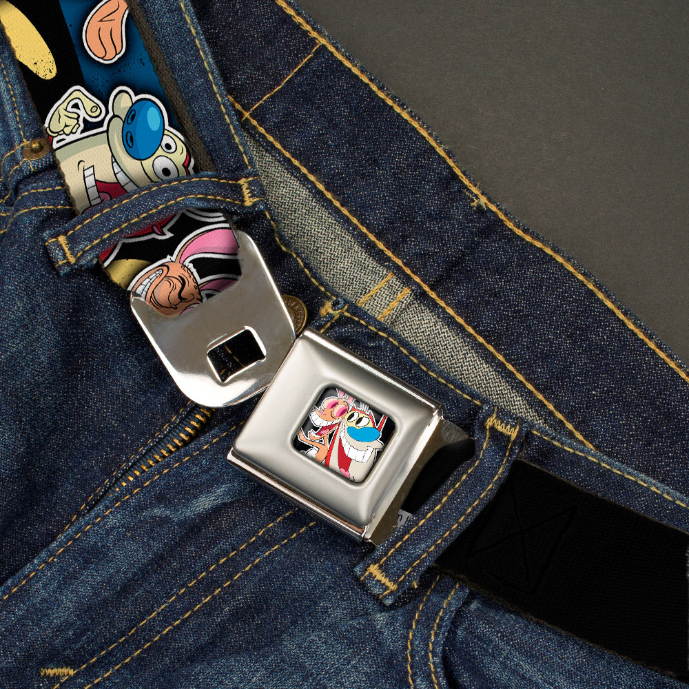 Ren & Stimpy Pose Full Color Black Seatbelt Belt - REN & STIMPY Poses Black/Blue/Yellow Webbing Seatbelt Belts Ren and Stimpy
