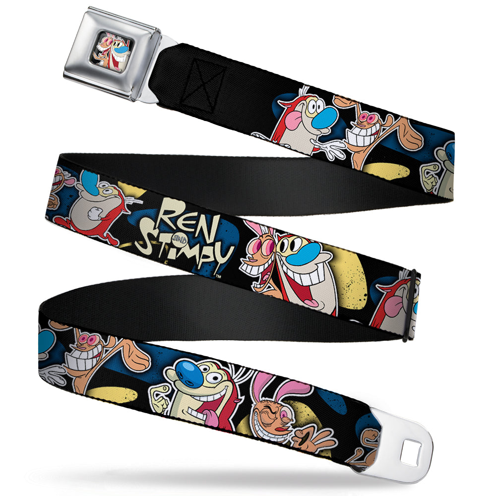 Ren & Stimpy Pose Full Color Black Seatbelt Belt - REN & STIMPY Poses Black/Blue/Yellow Webbing Seatbelt Belts Ren and Stimpy