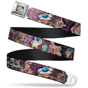 Ren & Stimpy Pose Full Color Black Seatbelt Belt - REN & STIMPY Poses Text Purples Webbing Seatbelt Belts Ren and Stimpy