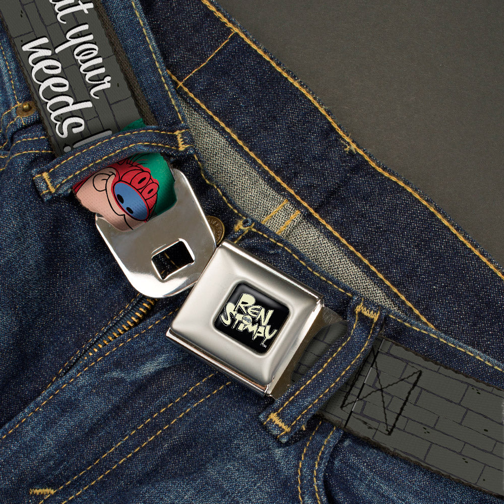 Ren & Stimpy Pose Full Color Black Seatbelt Belt - Ren & Stimpy Sketch I DON'T GIVE A RAT'S ASS ABOUT YOUR NEEDS! Webbing Seatbelt Belts Ren and Stimpy