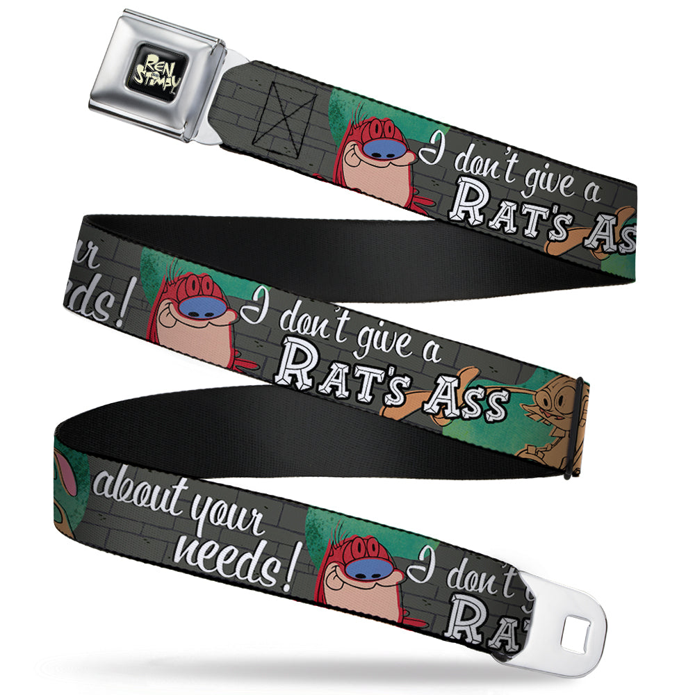 Ren & Stimpy Pose Full Color Black Seatbelt Belt - Ren & Stimpy Sketch I DON'T GIVE A RAT'S ASS ABOUT YOUR NEEDS! Webbing Seatbelt Belts Ren and Stimpy