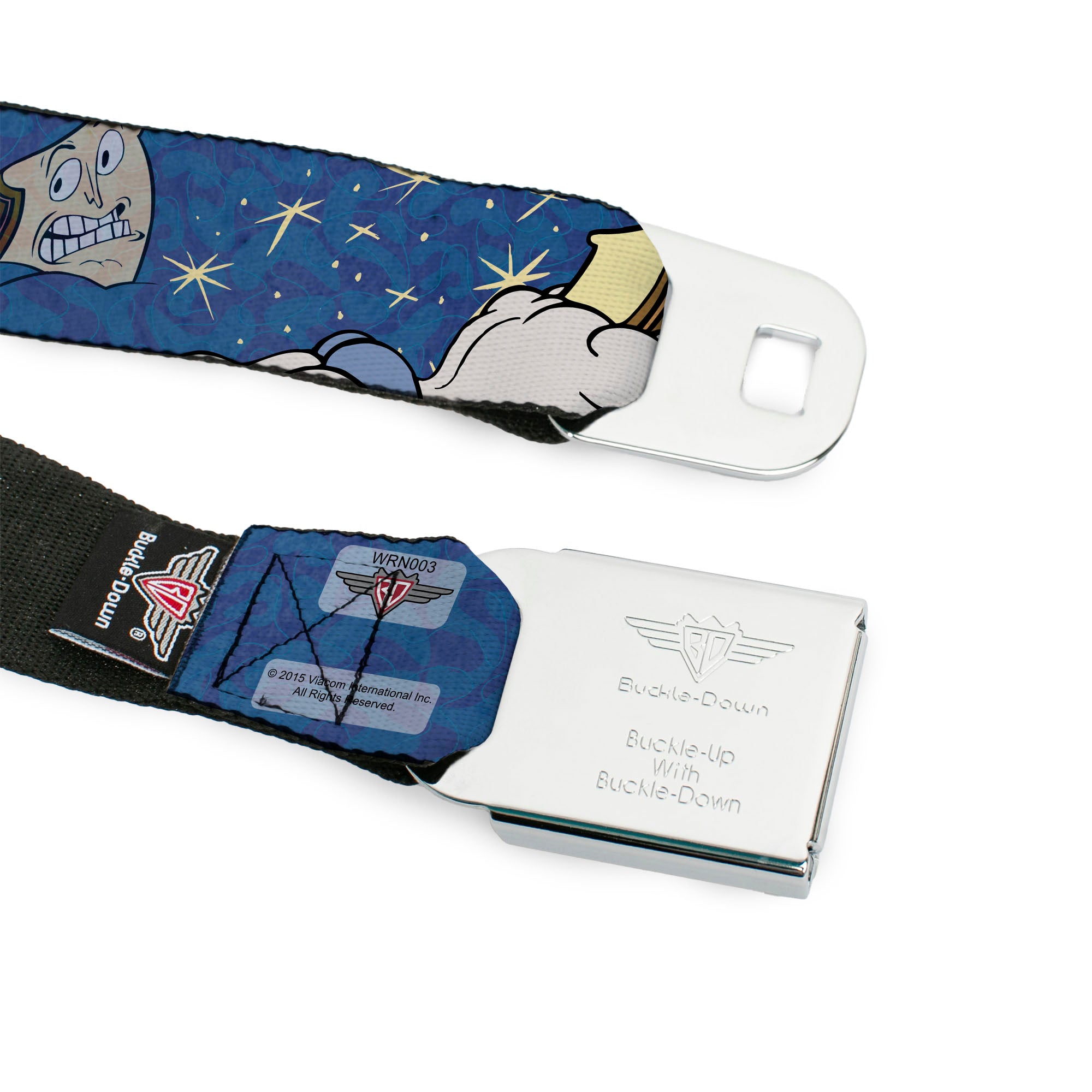 Ren & Stimpy Pose Full Color Black Seatbelt Belt - Powdered Toastman in Sky CALLING POWDERED TOASTMAN! Blue/Yellow Webbing Seatbelt Belts Ren and Stimpy