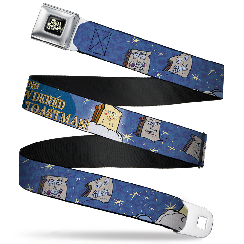 Ren & Stimpy Pose Full Color Black Seatbelt Belt - Powdered Toastman in Sky CALLING POWDERED TOASTMAN! Blue/Yellow Webbing Seatbelt Belts Ren and Stimpy