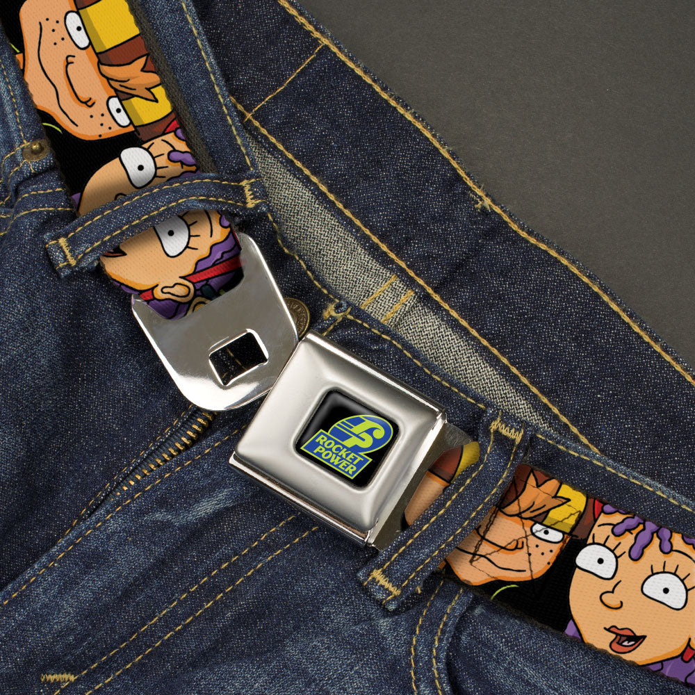 ROCKET POWER RP Logo Full Color Black/Green/Blue Seatbelt Belt - ROCKET POWER RP Logo/4-Character Faces CLOSE-UP Black/Green/Blue Webbing Seatbelt Belts Rocket Power