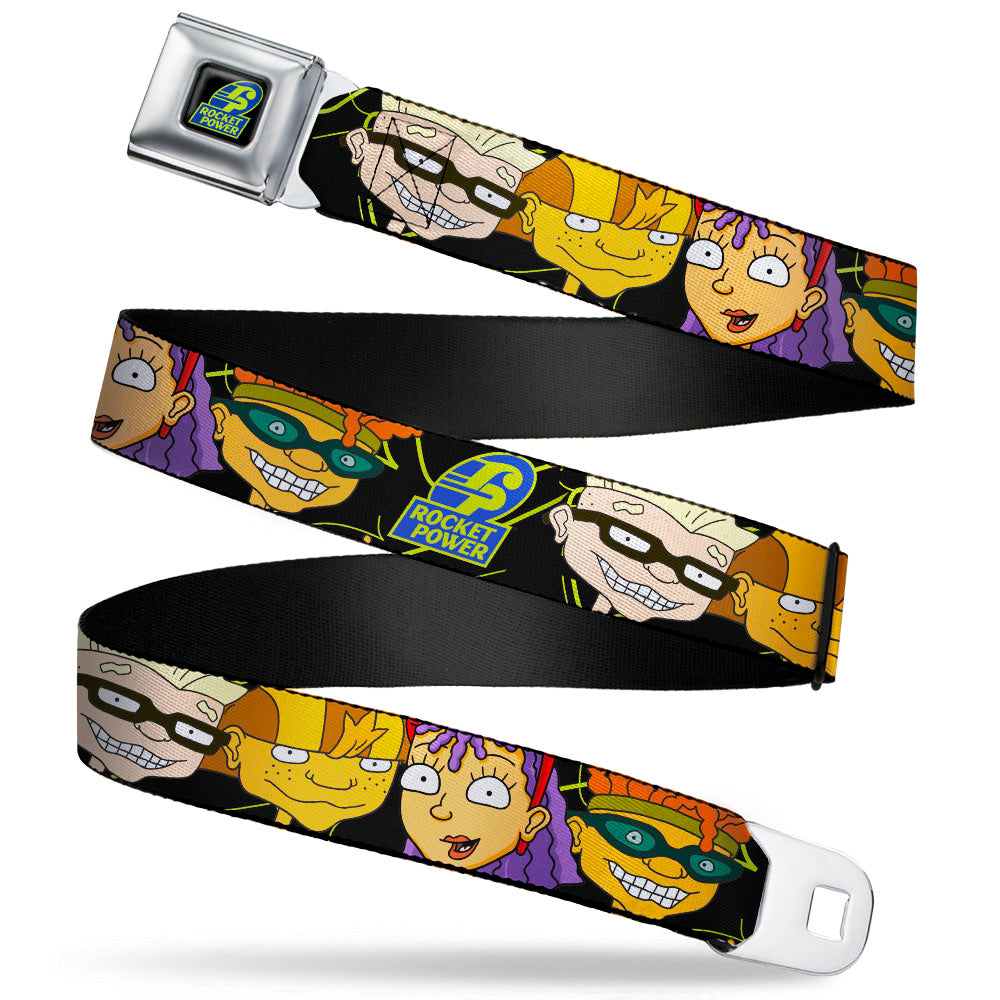 ROCKET POWER RP Logo Full Color Black/Green/Blue Seatbelt Belt - ROCKET POWER RP Logo/4-Character Faces CLOSE-UP Black/Green/Blue Webbing Seatbelt Belts Rocket Power