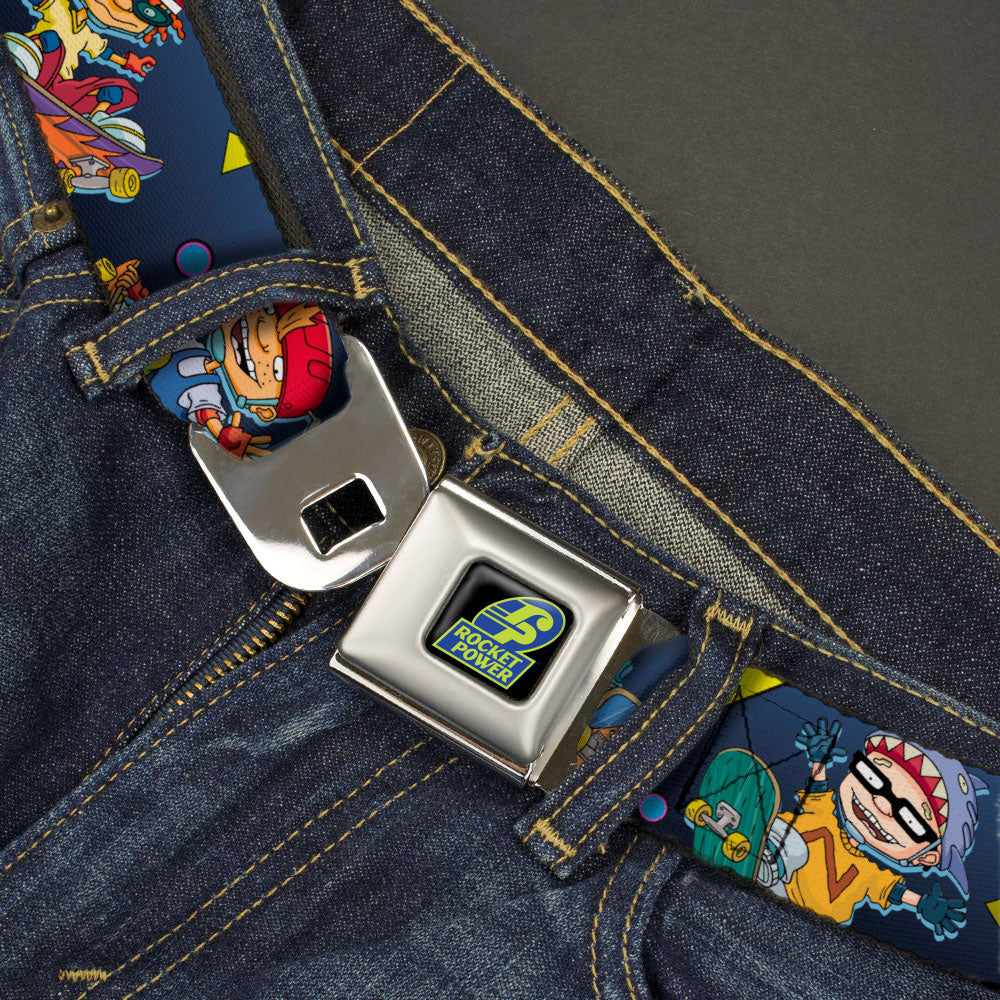 ROCKET POWER RP Logo Full Color Black/Green/Blue Seatbelt Belt - Rocket Power 4-Character Action Poses/Shapes Cool Gray/Multi Color Webbing Seatbelt Belts Rocket Power