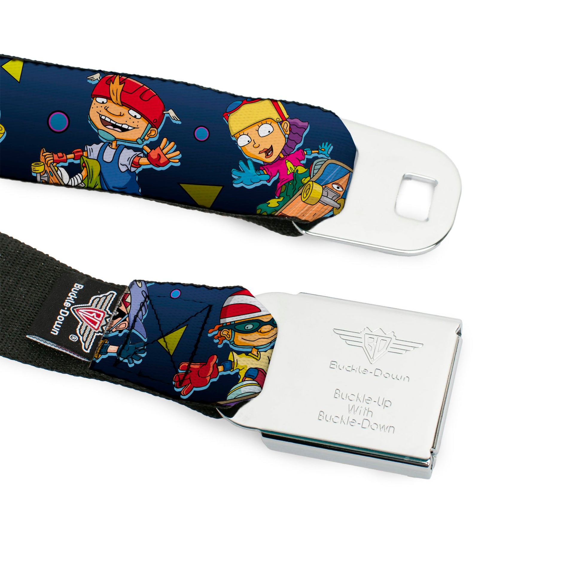 ROCKET POWER RP Logo Full Color Black/Green/Blue Seatbelt Belt - Rocket Power 4-Character Action Poses/Shapes Cool Gray/Multi Color Webbing Seatbelt Belts Rocket Power