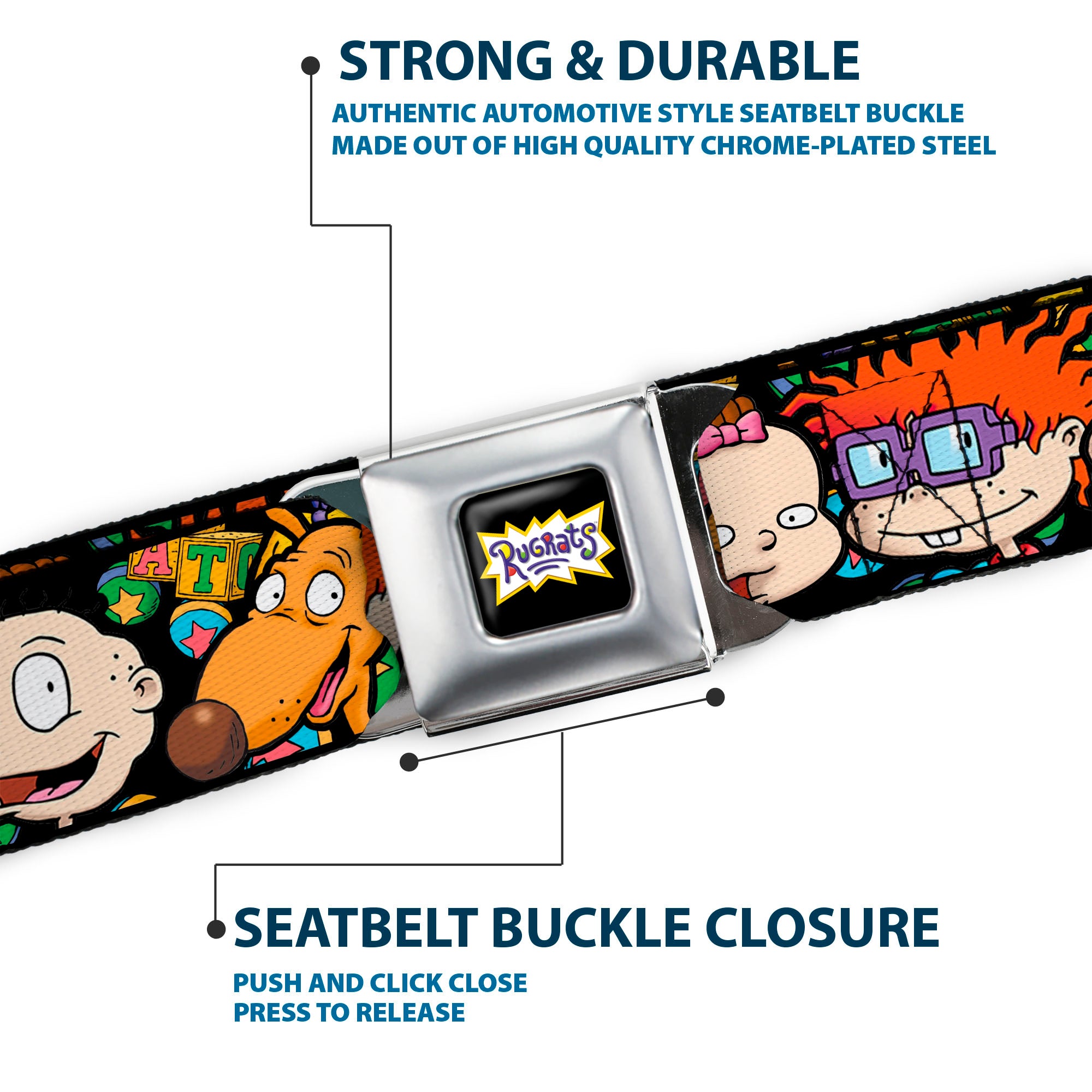 RUGRATS Logo Full Color Seatbelt Belt - Rugrats Character Faces CLOSE-UP Webbing Seatbelt Belts Rugrats