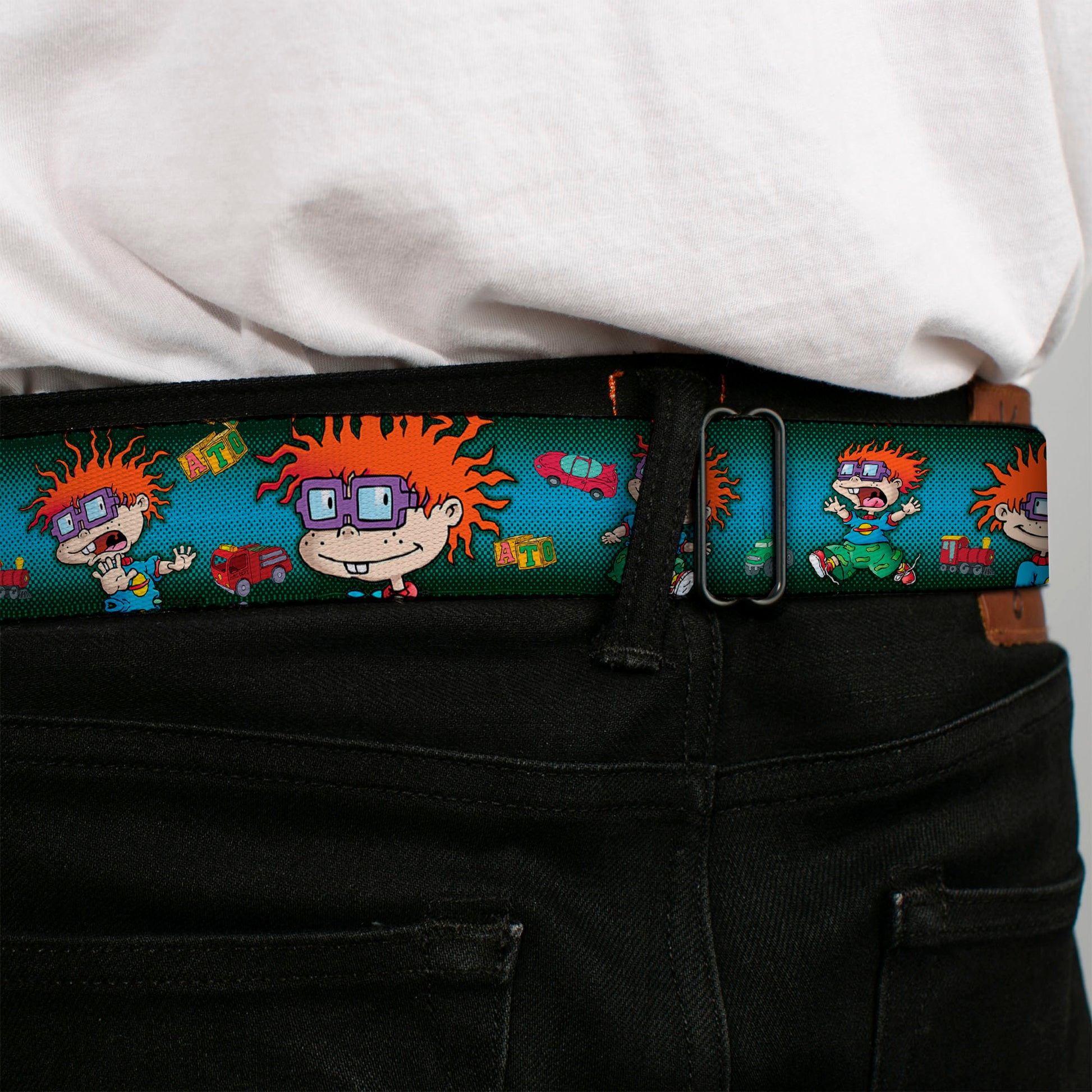 RUGRATS Logo Full Color Seatbelt Belt - RUGRATS Chuckie Poses Webbing Seatbelt Belts Rugrats