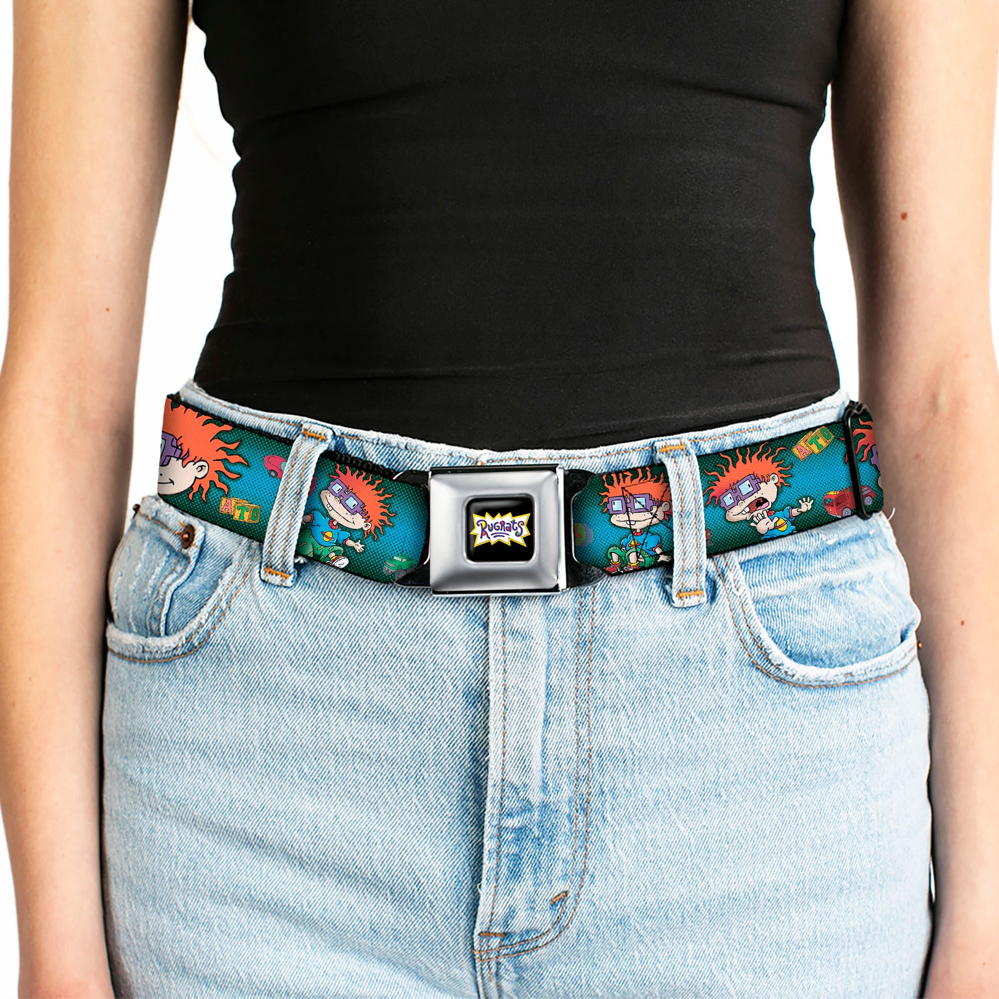 RUGRATS Logo Full Color Seatbelt Belt - RUGRATS Chuckie Poses Webbing Seatbelt Belts Rugrats