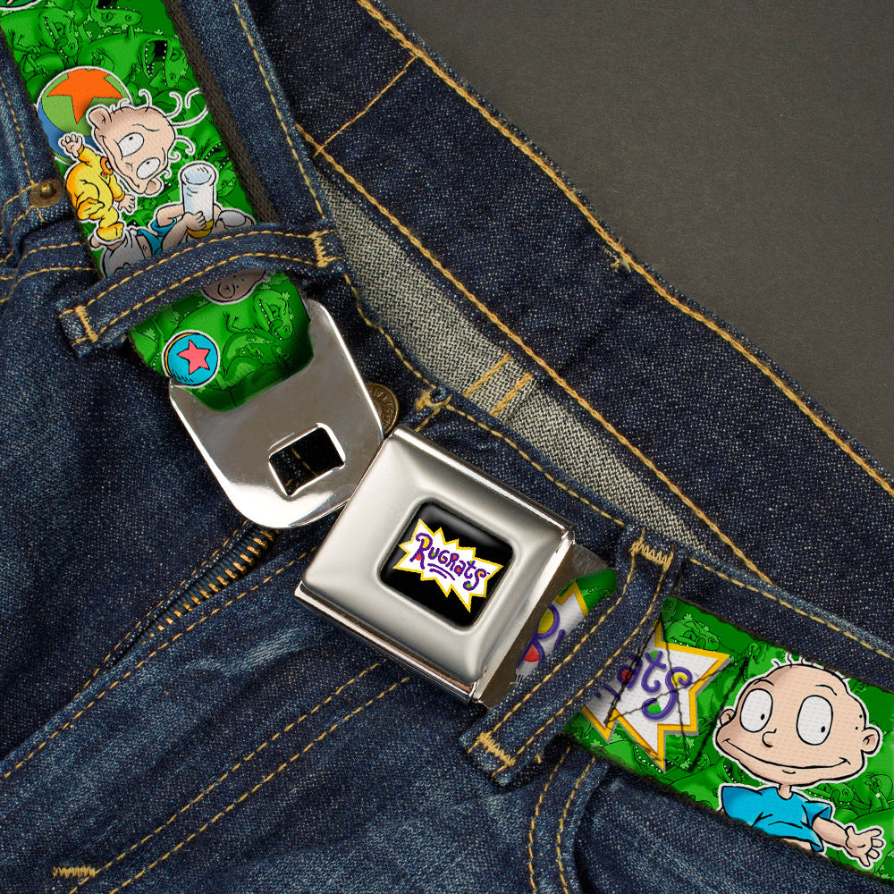 RUGRATS Logo Full Color Seatbelt Belt - RUGRATS Tommy & Dill Poses Greens Webbing Seatbelt Belts Rugrats