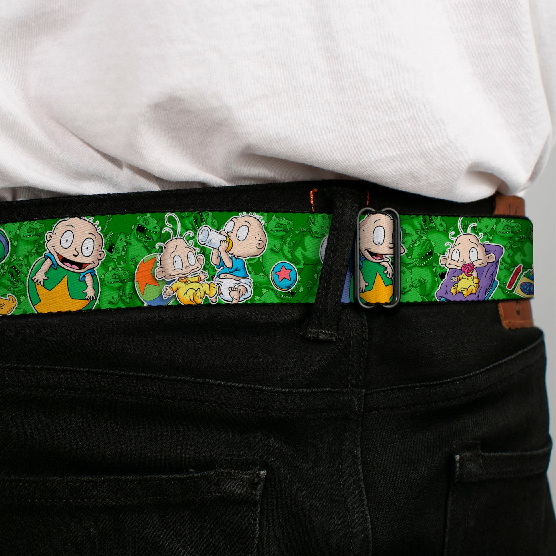 RUGRATS Logo Full Color Seatbelt Belt - RUGRATS Tommy & Dill Poses Greens Webbing Seatbelt Belts Rugrats