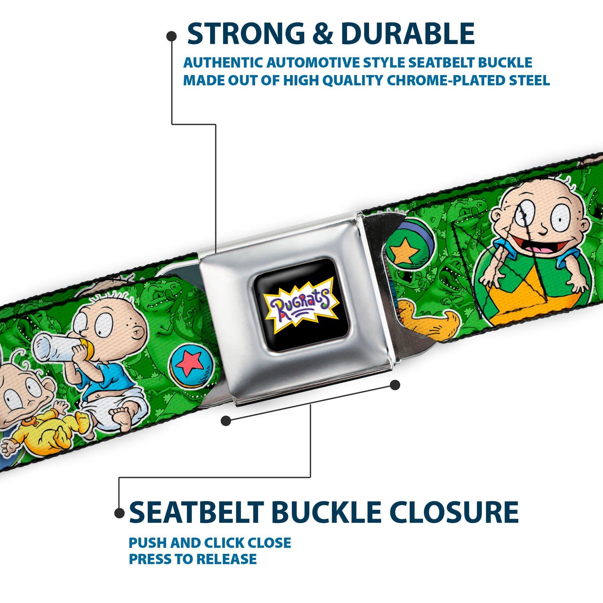 RUGRATS Logo Full Color Seatbelt Belt - RUGRATS Tommy & Dill Poses Greens Webbing Seatbelt Belts Rugrats