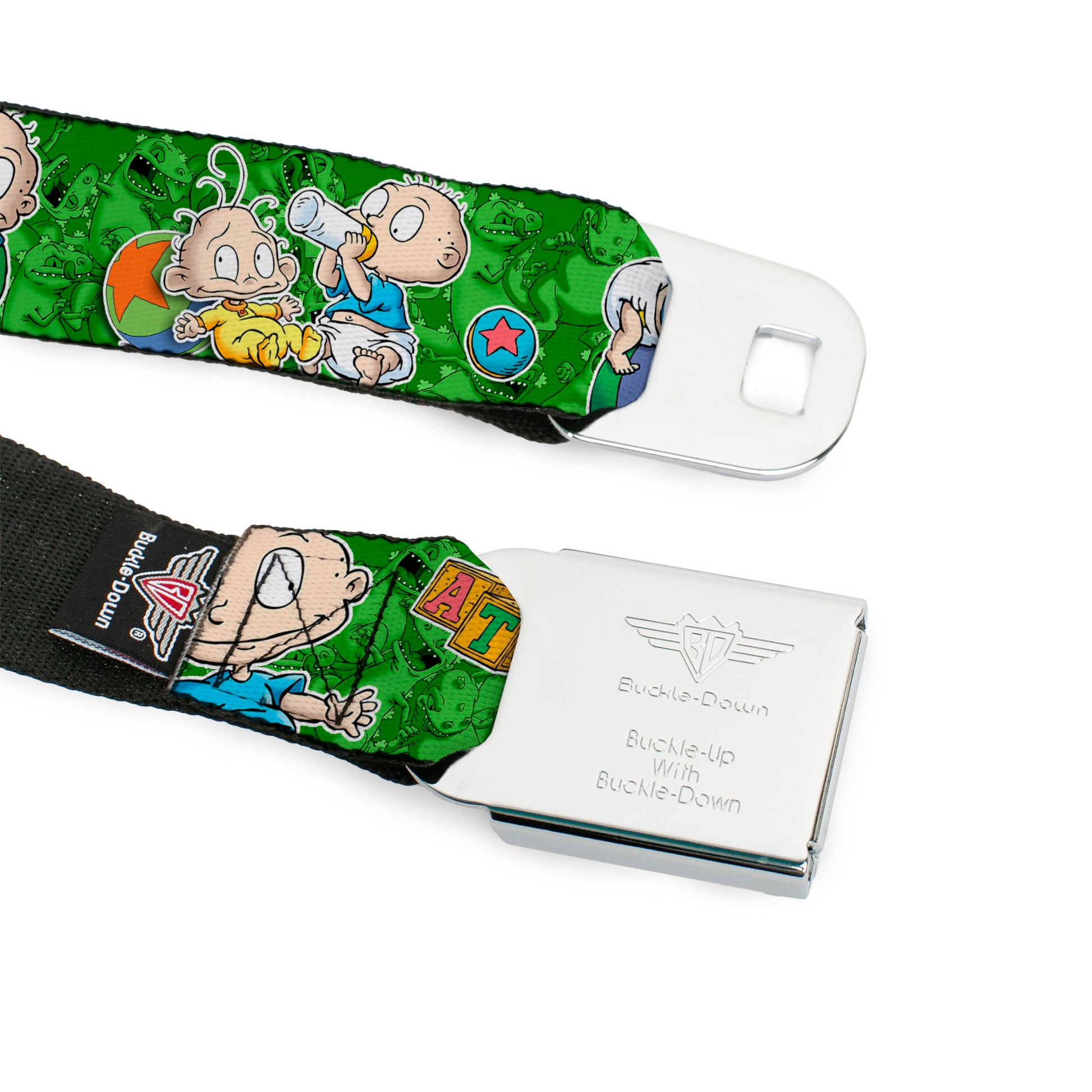 RUGRATS Logo Full Color Seatbelt Belt - RUGRATS Tommy & Dill Poses Greens Webbing Seatbelt Belts Rugrats