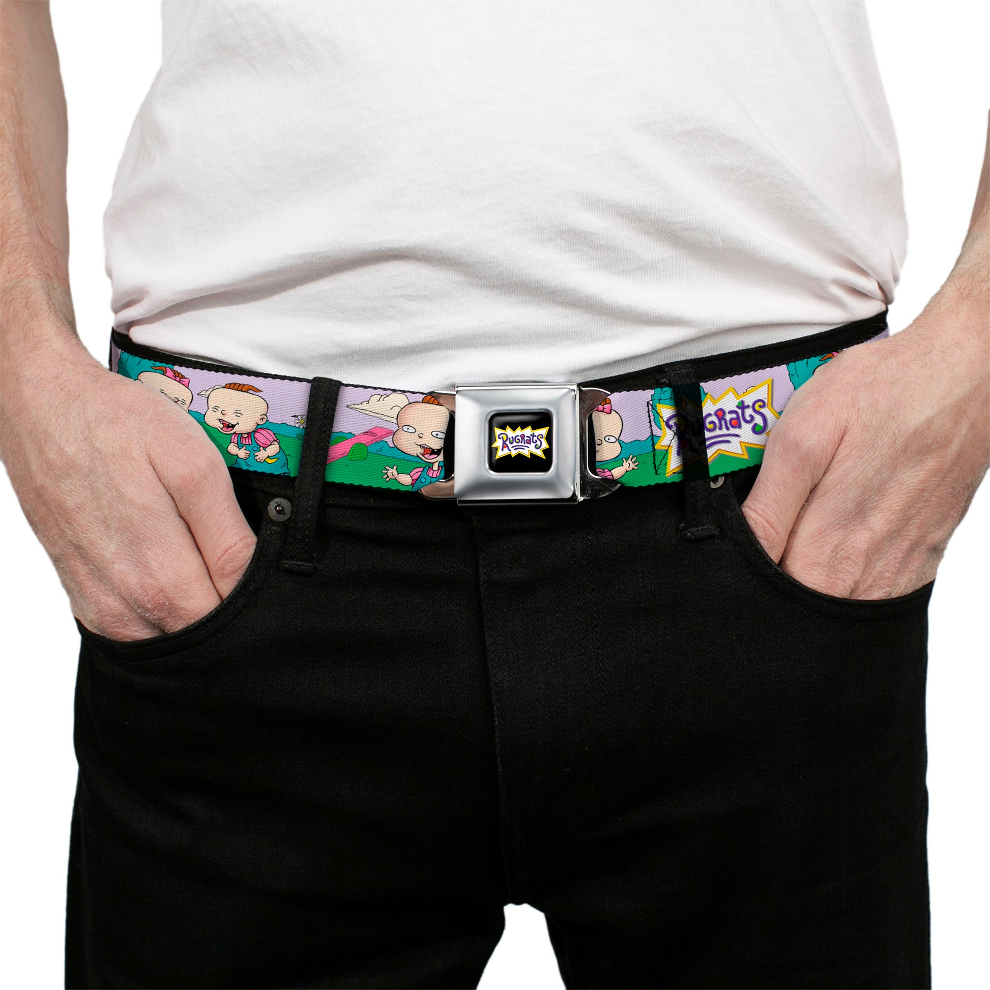 RUGRATS Logo Full Color Seatbelt Belt - RUGRATS Lil & Phil Outdoor Poses Webbing Seatbelt Belts Rugrats