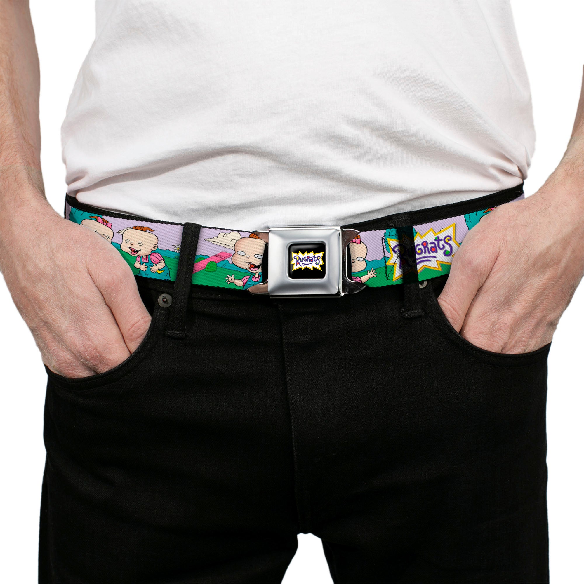 RUGRATS Logo Full Color Seatbelt Belt - RUGRATS Lil & Phil Outdoor Poses Webbing Seatbelt Belts Rugrats