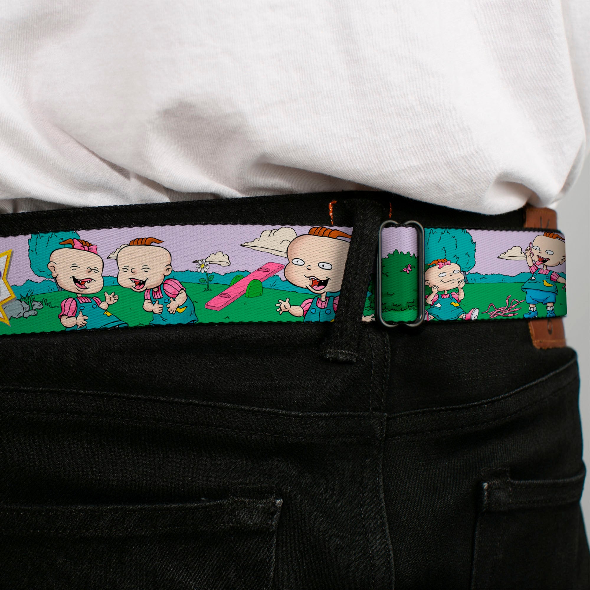 RUGRATS Logo Full Color Seatbelt Belt - RUGRATS Lil & Phil Outdoor Poses Webbing Seatbelt Belts Rugrats
