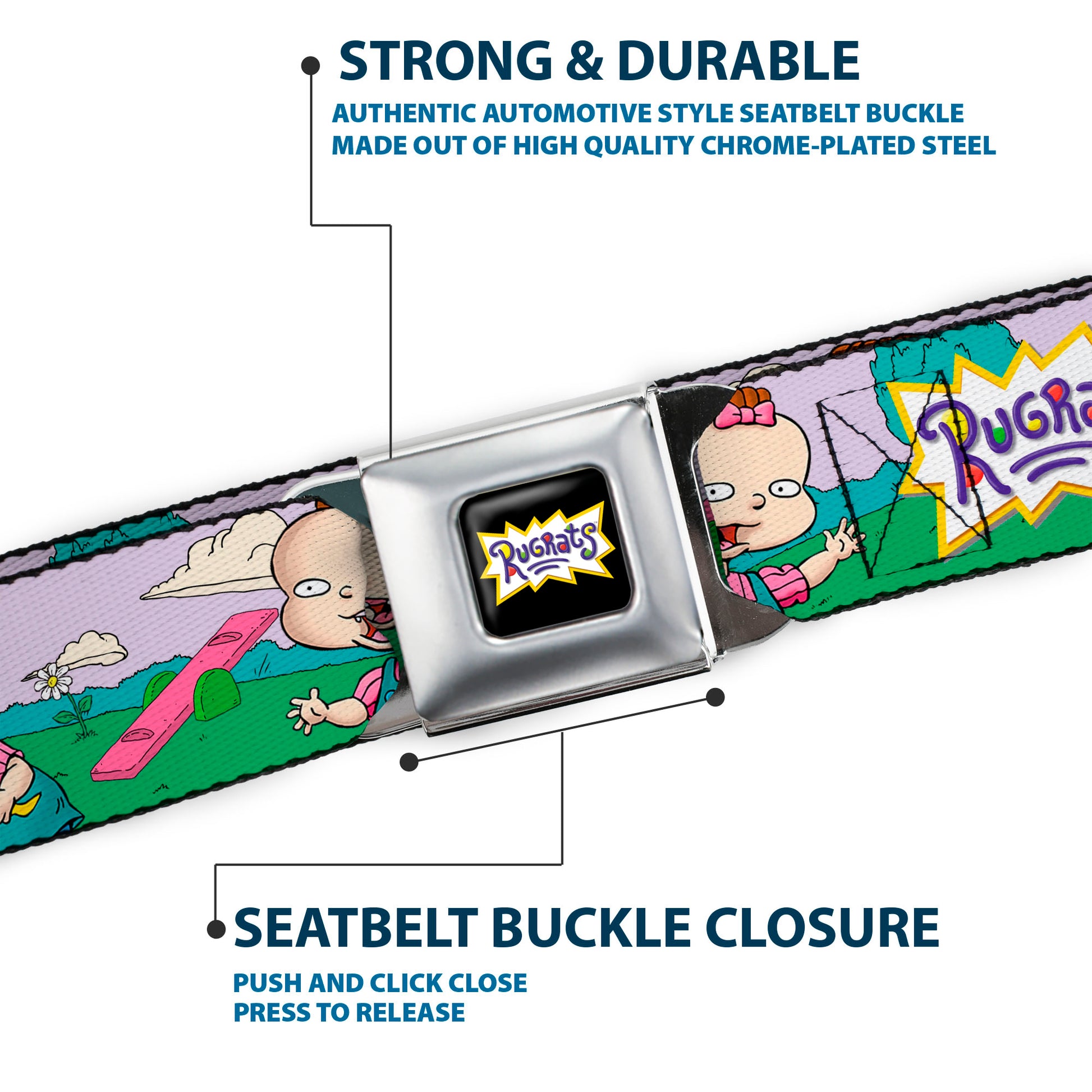 RUGRATS Logo Full Color Seatbelt Belt - RUGRATS Lil & Phil Outdoor Poses Webbing Seatbelt Belts Rugrats