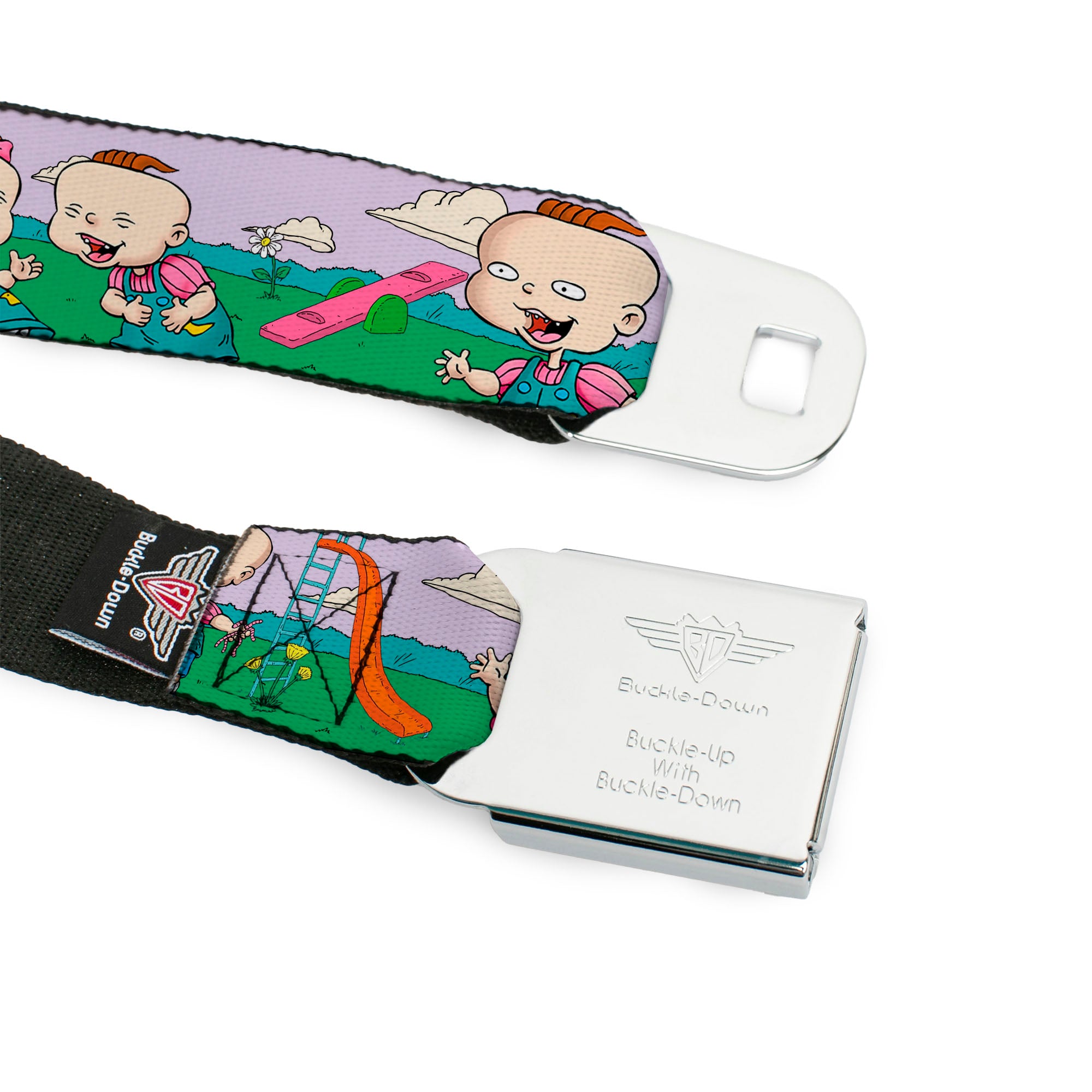 RUGRATS Logo Full Color Seatbelt Belt - RUGRATS Lil & Phil Outdoor Poses Webbing Seatbelt Belts Rugrats