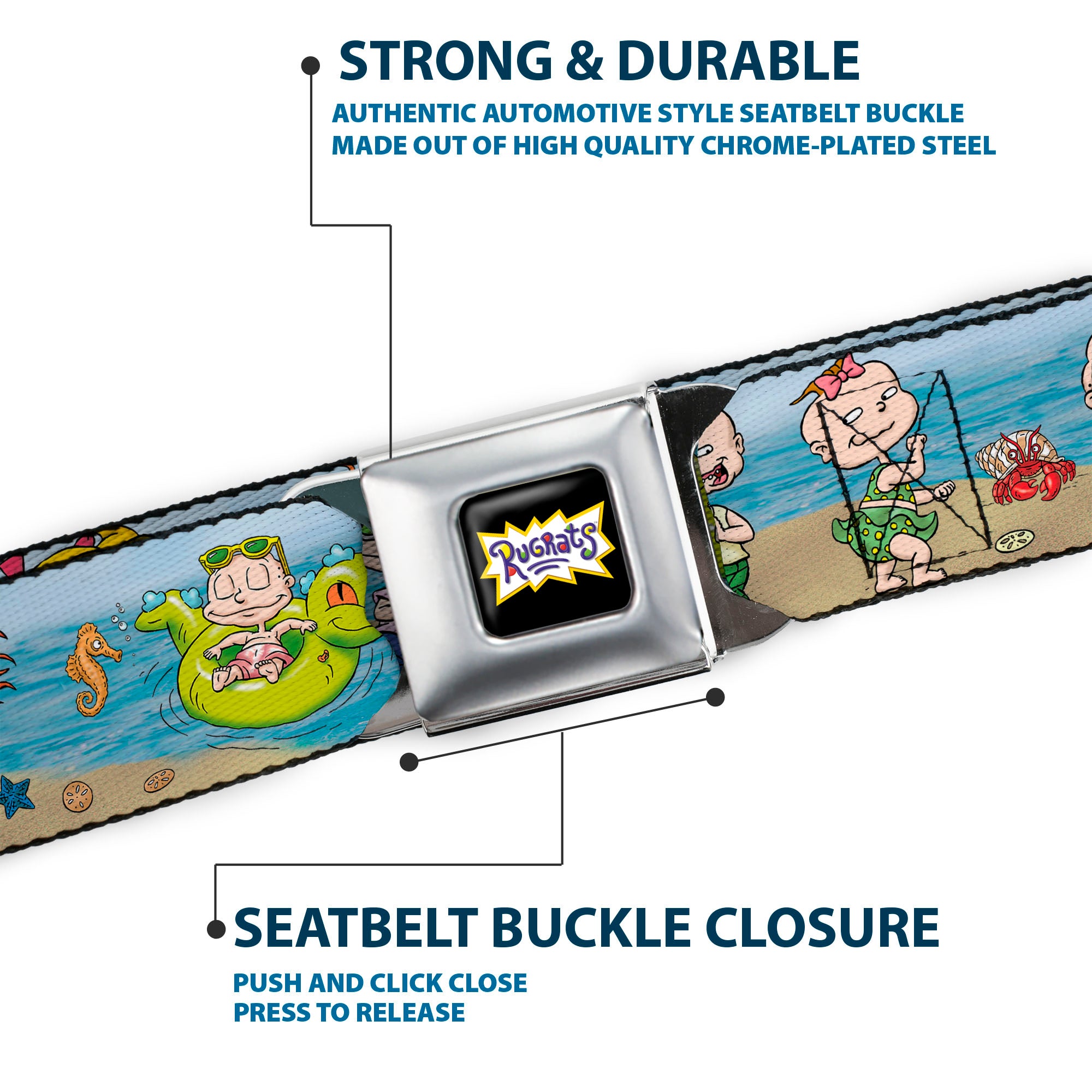 RUGRATS Logo Full Color Seatbelt Belt - Rugrats Beach Play Scene Webbing Seatbelt Belts Rugrats