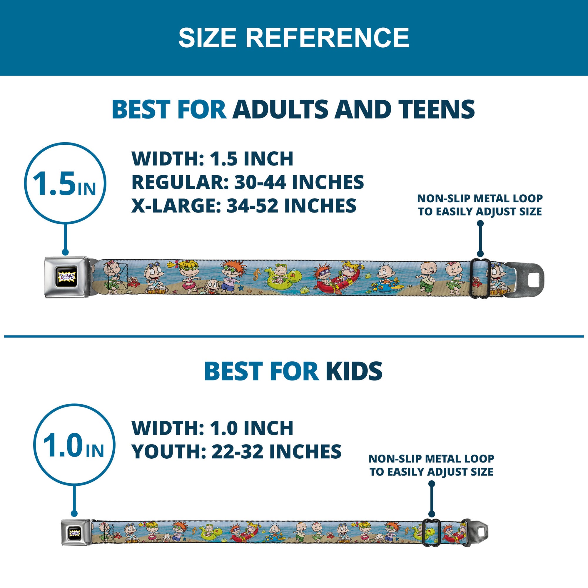 RUGRATS Logo Full Color Seatbelt Belt - Rugrats Beach Play Scene Webbing Seatbelt Belts Rugrats