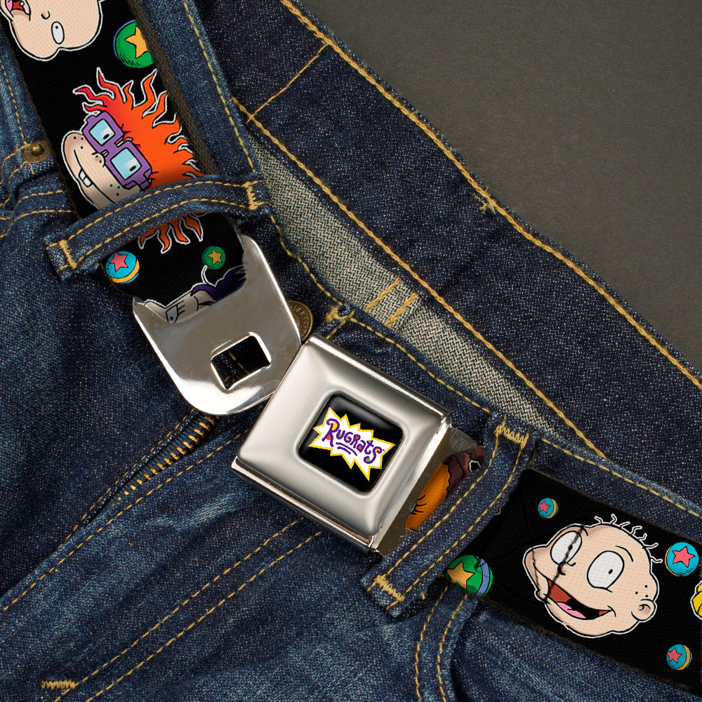 RUGRATS Logo Full Color Seatbelt Belt - Rugrats Character Expressions Black Webbing Seatbelt Belts Rugrats