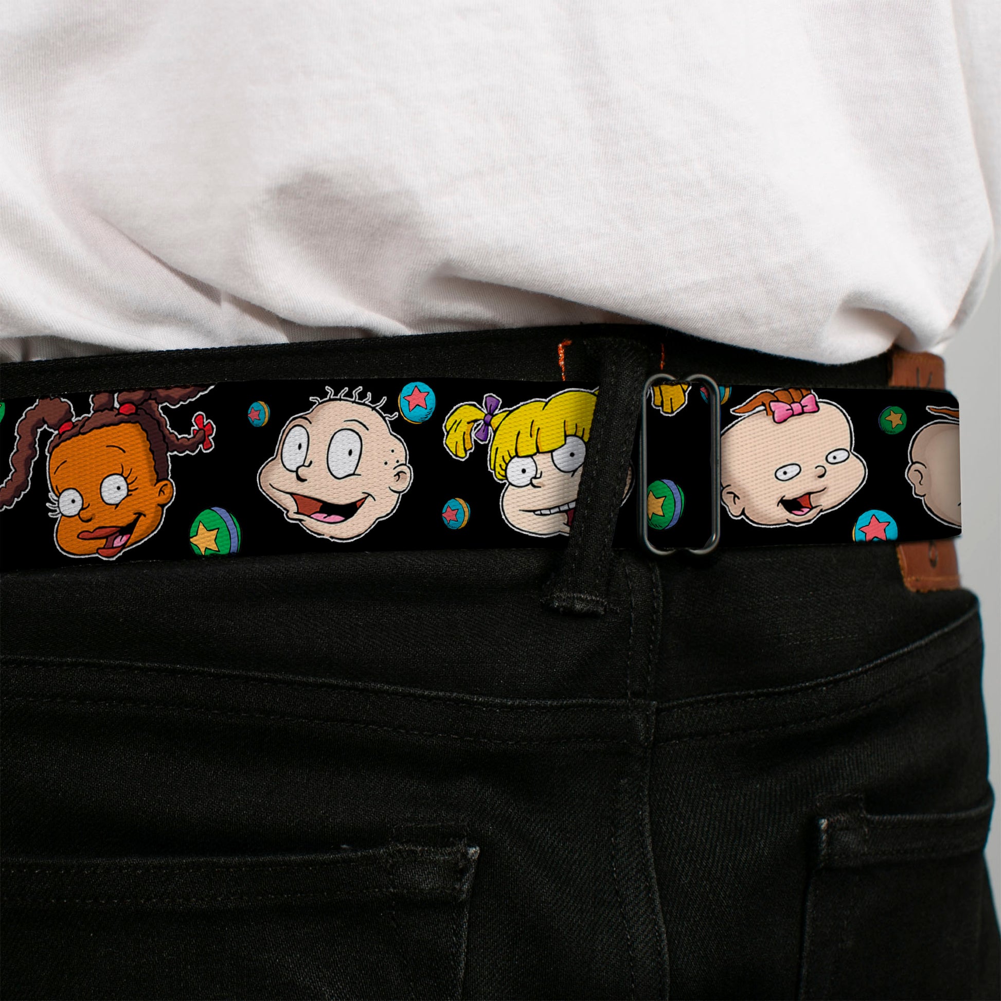 RUGRATS Logo Full Color Seatbelt Belt - Rugrats Character Expressions Black Webbing Seatbelt Belts Rugrats