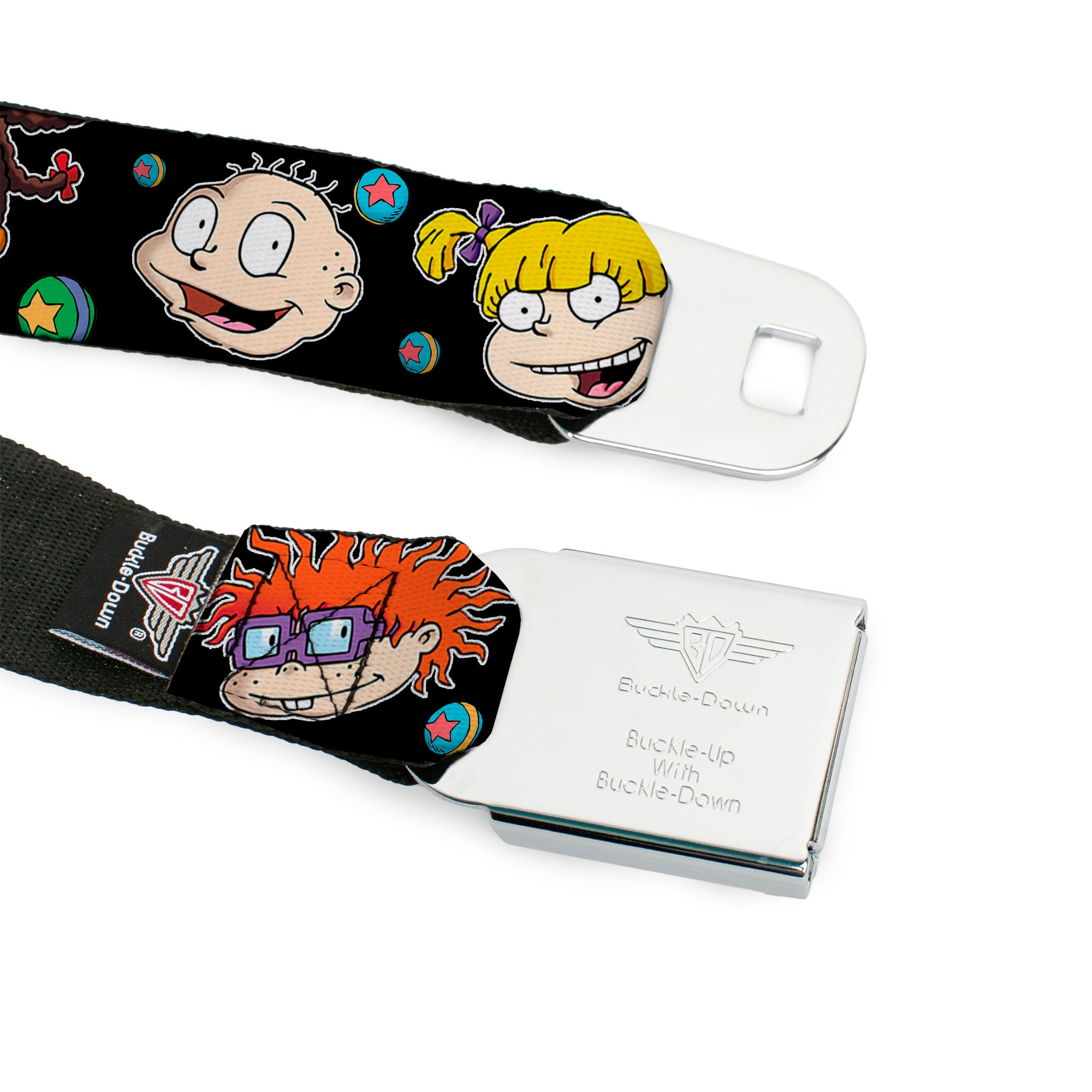 RUGRATS Logo Full Color Seatbelt Belt - Rugrats Character Expressions Black Webbing Seatbelt Belts Rugrats