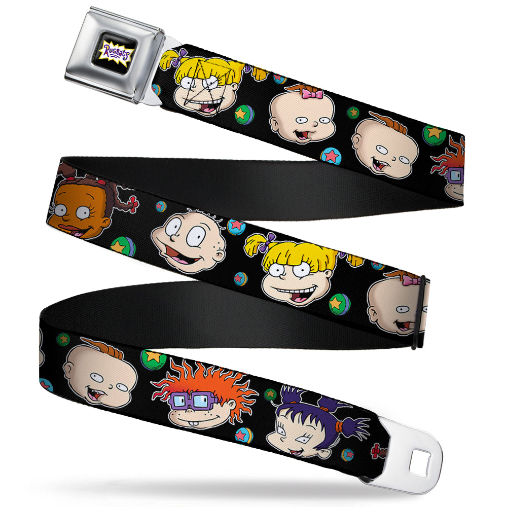 RUGRATS Logo Full Color Seatbelt Belt - Rugrats Character Expressions Black Webbing Seatbelt Belts Rugrats