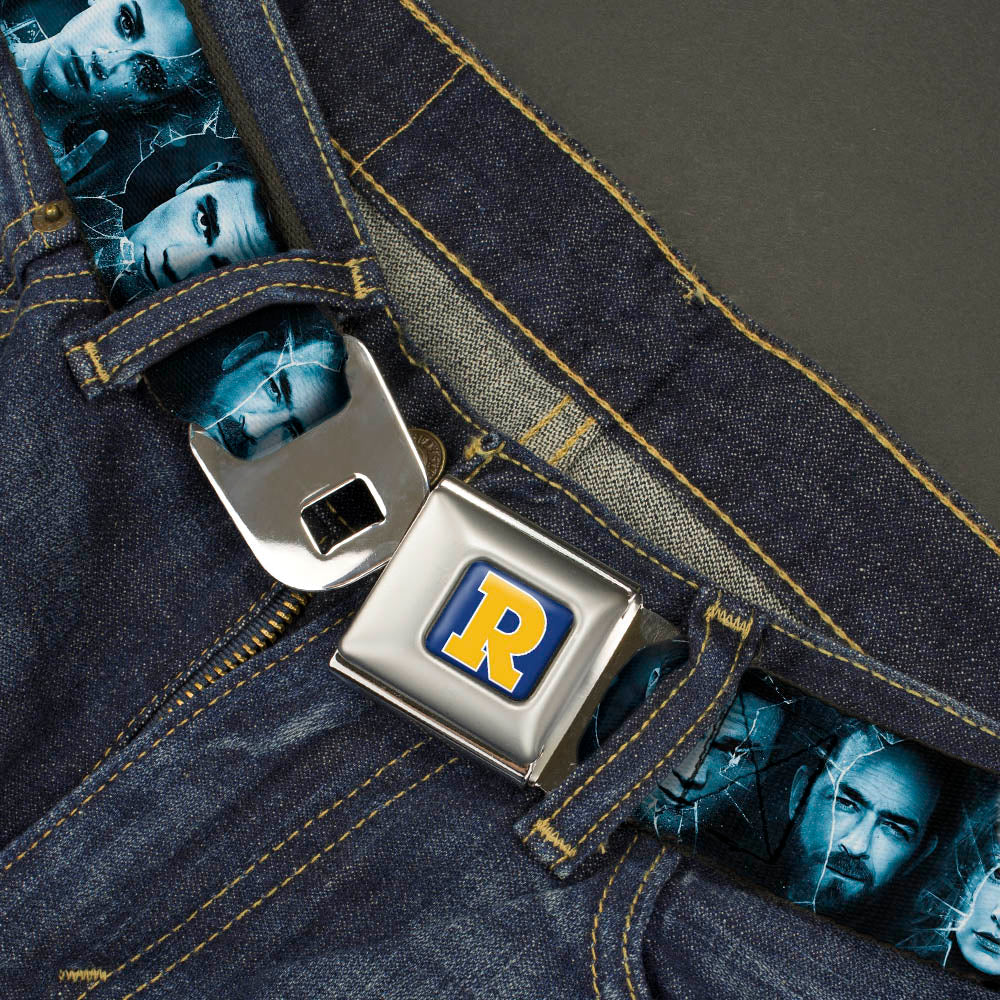 RIVERDALE "R" Logo Full Color Blue White Yellow Seatbelt Belt - RIVERDALE 10-Character Faces Shatter Black/Blues Webbing Seatbelt Belts Riverdale