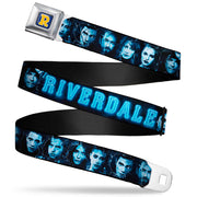 RIVERDALE "R" Logo Full Color Blue White Yellow Seatbelt Belt - RIVERDALE 10-Character Faces Shatter Black/Blues Webbing Seatbelt Belts Riverdale