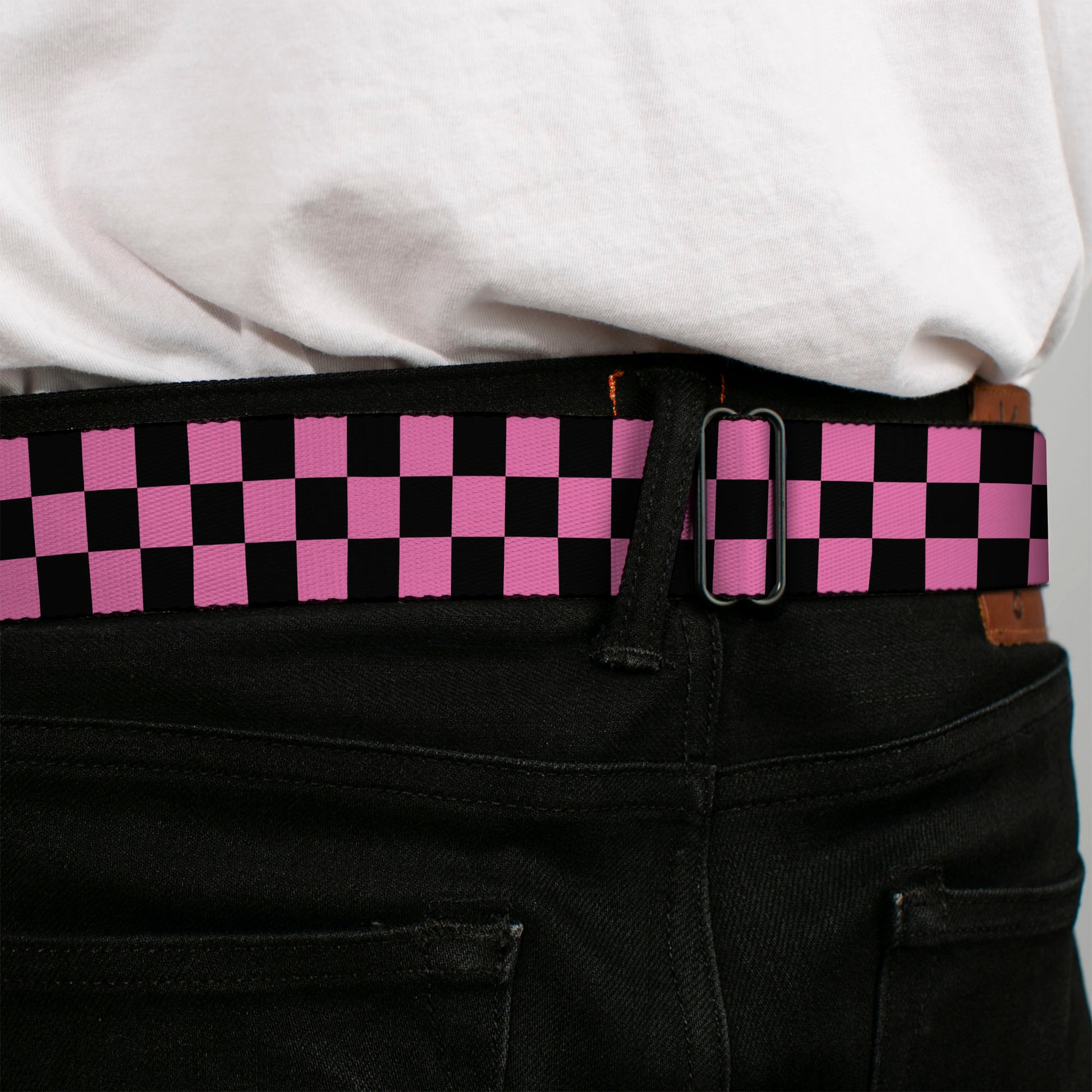 Starburst Seatbelt Belt - Checker Black/Pink Webbing Seatbelt Belts Buckle-Down