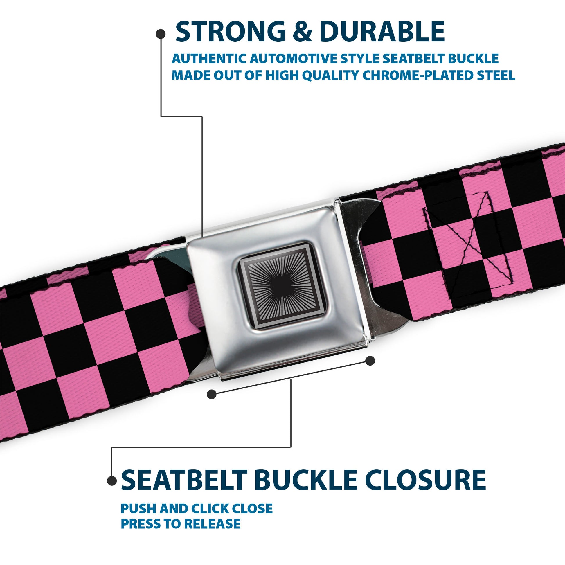 Starburst Seatbelt Belt - Checker Black/Pink Webbing Seatbelt Belts Buckle-Down