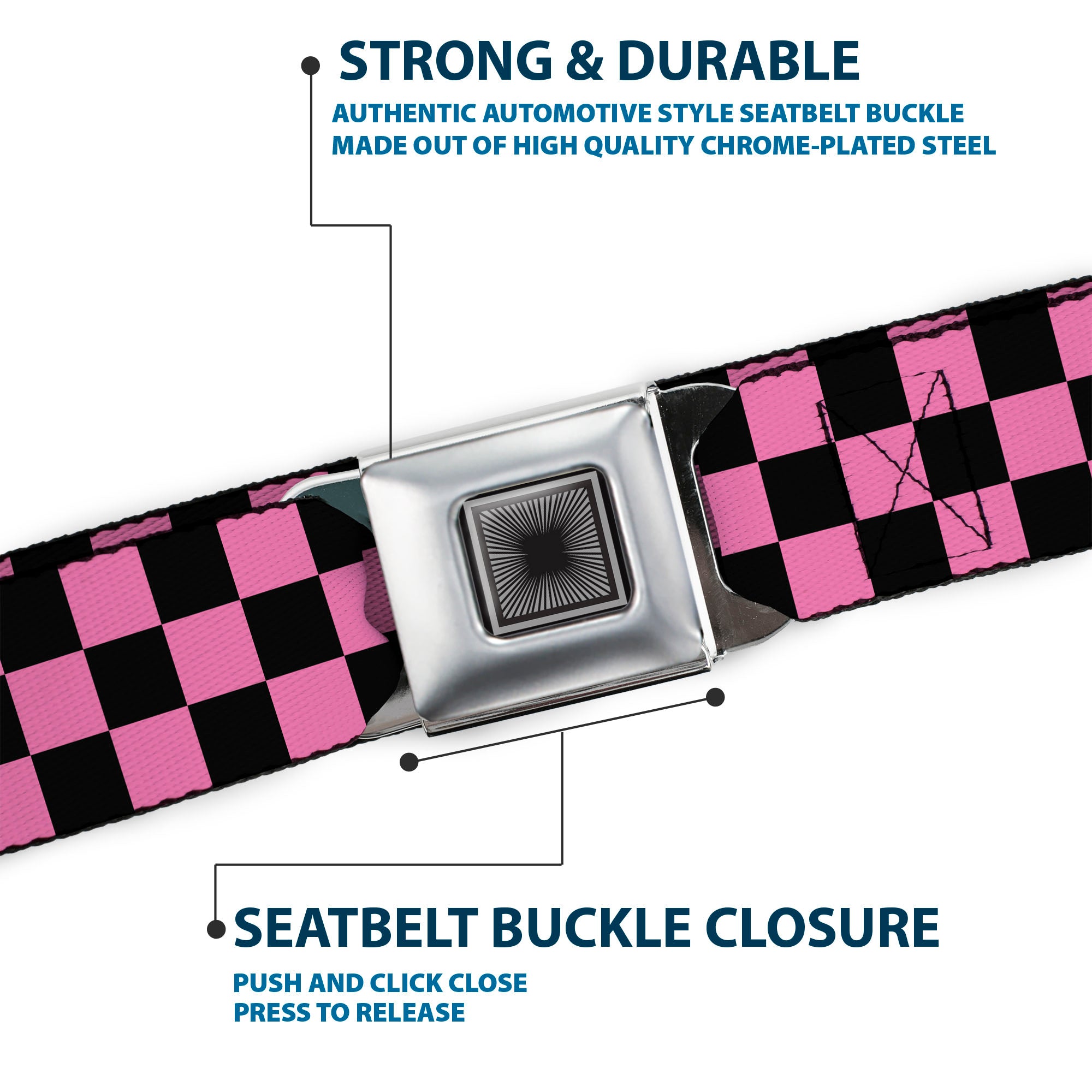 Starburst Seatbelt Belt - Checker Black/Pink Webbing Seatbelt Belts Buckle-Down