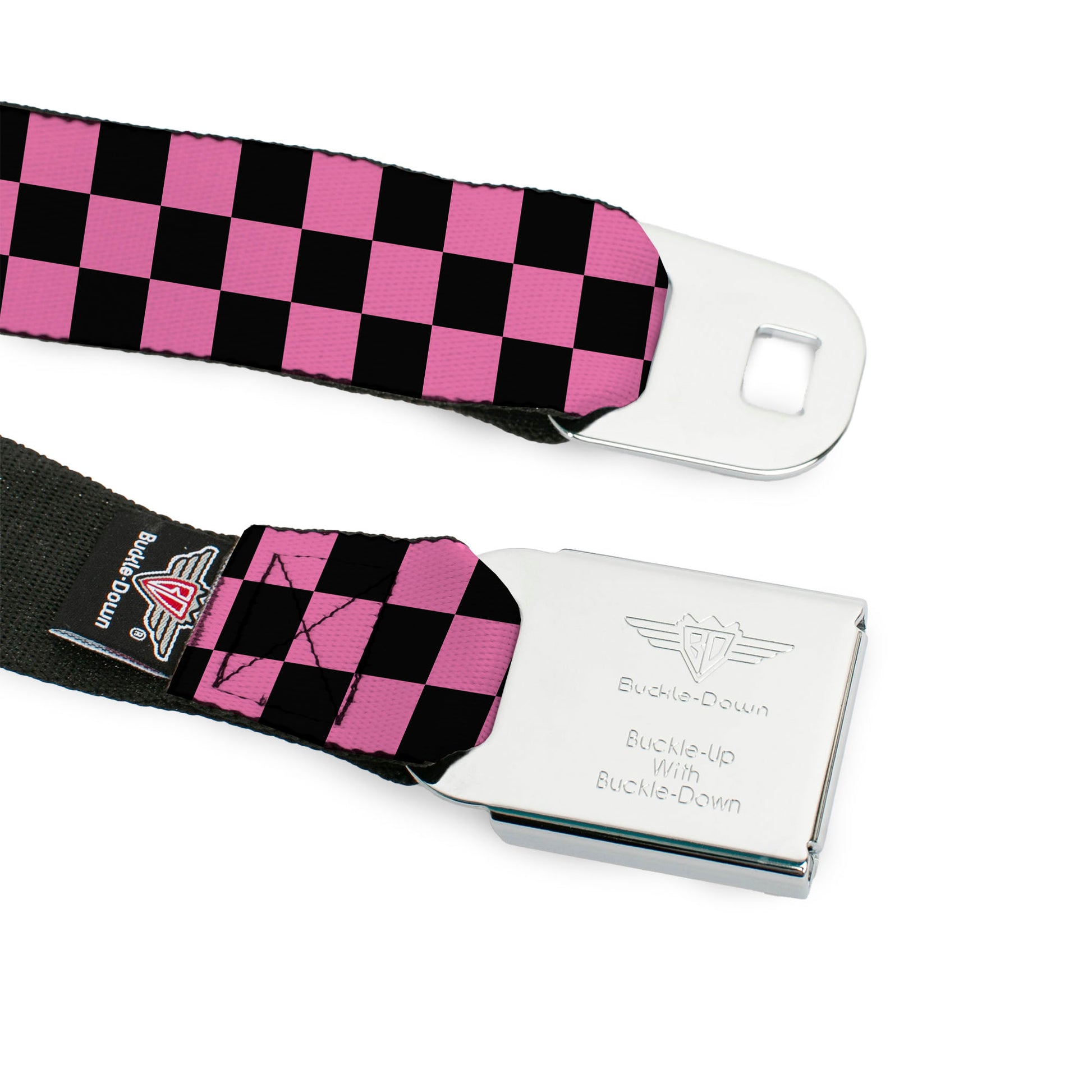 Starburst Seatbelt Belt - Checker Black/Pink Webbing Seatbelt Belts Buckle-Down