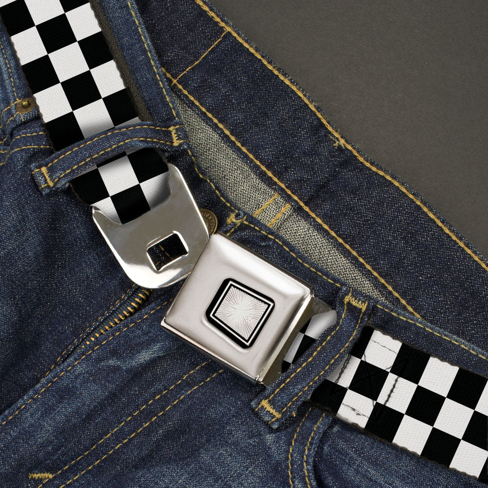 Starburst Seatbelt Belt - Checker Black/White Webbing Seatbelt Belts Buckle-Down