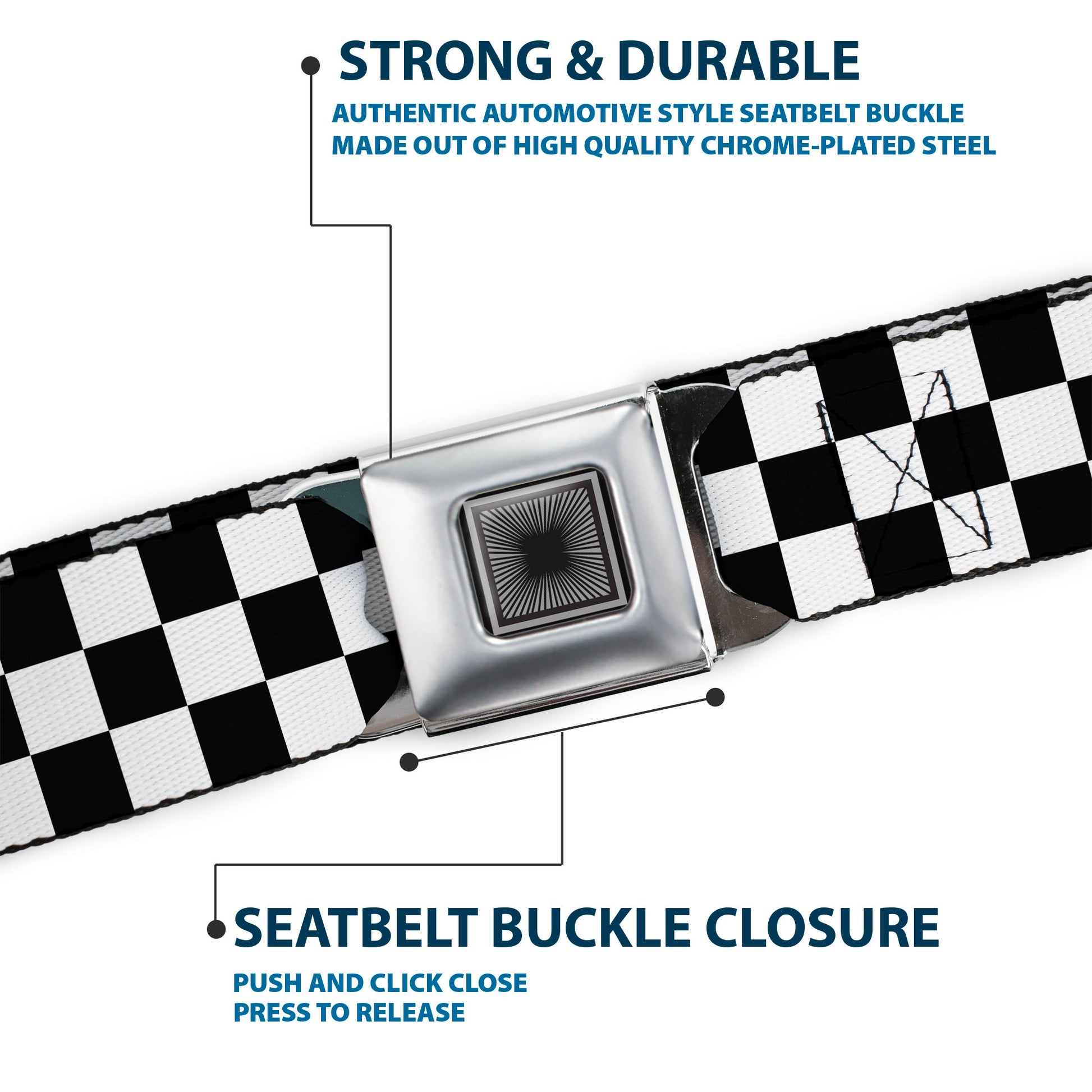 Starburst Seatbelt Belt - Checker Black/White Webbing Seatbelt Belts Buckle-Down