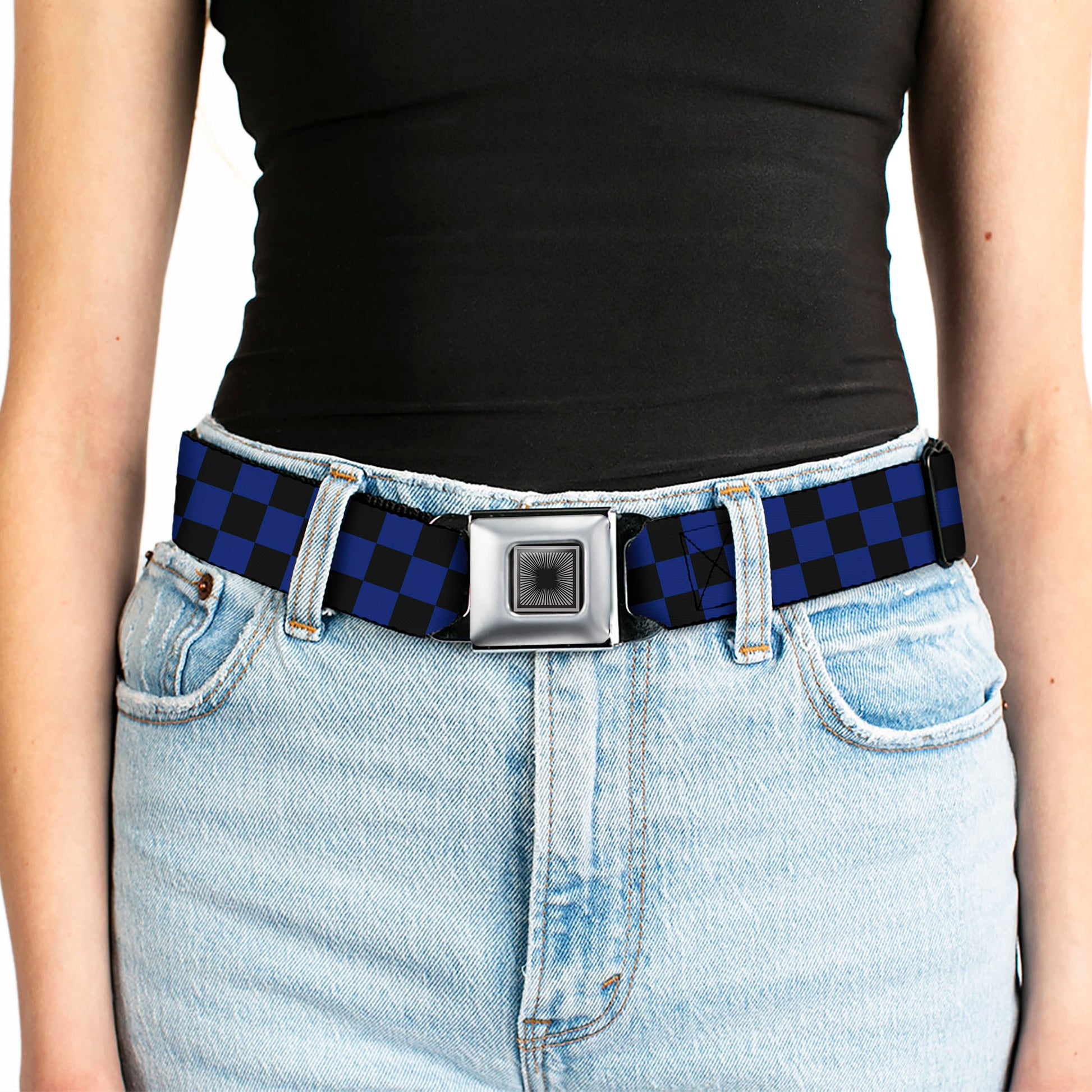 Starburst Seatbelt Belt - Checker Black/Blue Webbing Seatbelt Belts Buckle-Down