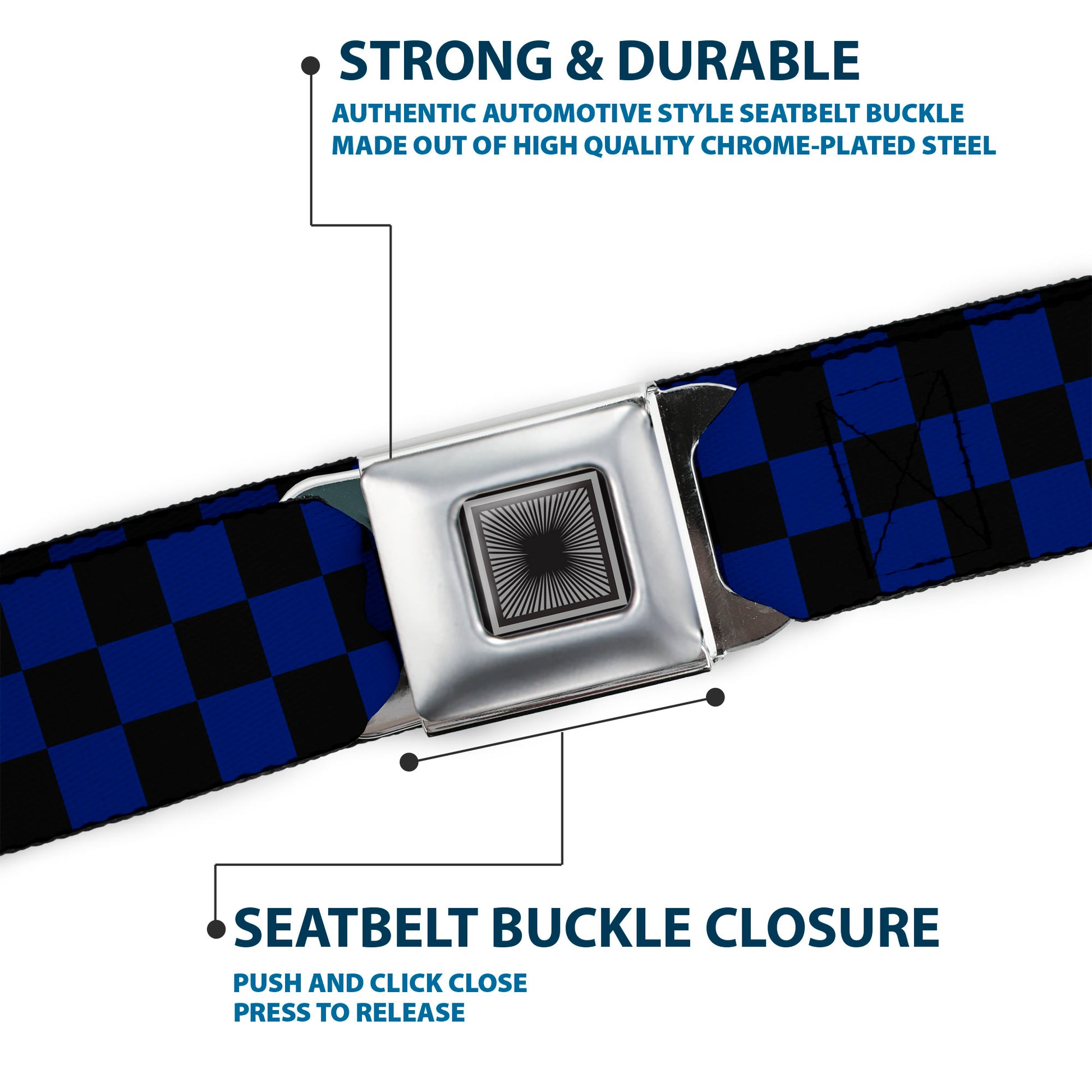 Starburst Seatbelt Belt - Checker Black/Blue Webbing Seatbelt Belts Buckle-Down