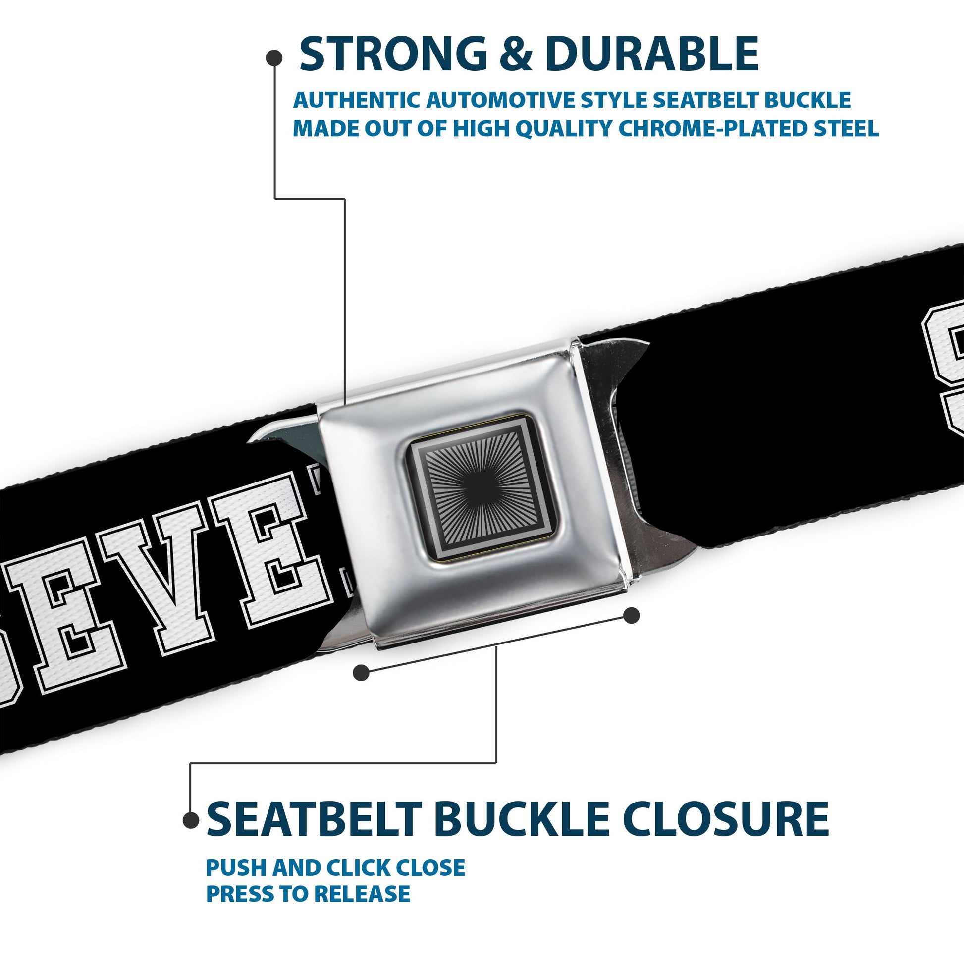 Starburst Seatbelt Belt - SIX SEVEN Text Black/White Webbing Seatbelt Belts Buckle-Down
