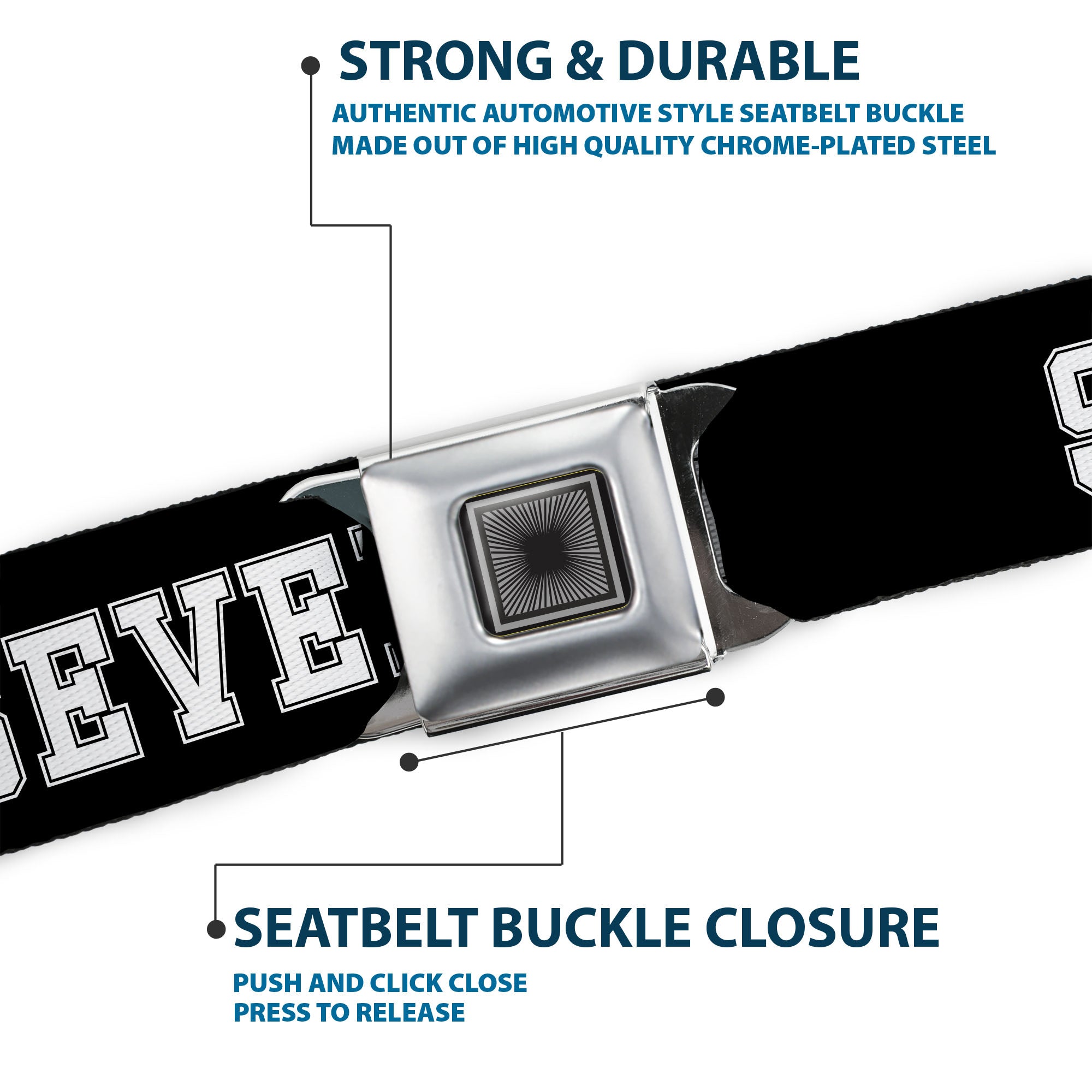 Starburst Seatbelt Belt - SIX SEVEN Text Black/White Webbing Seatbelt Belts Buckle-Down