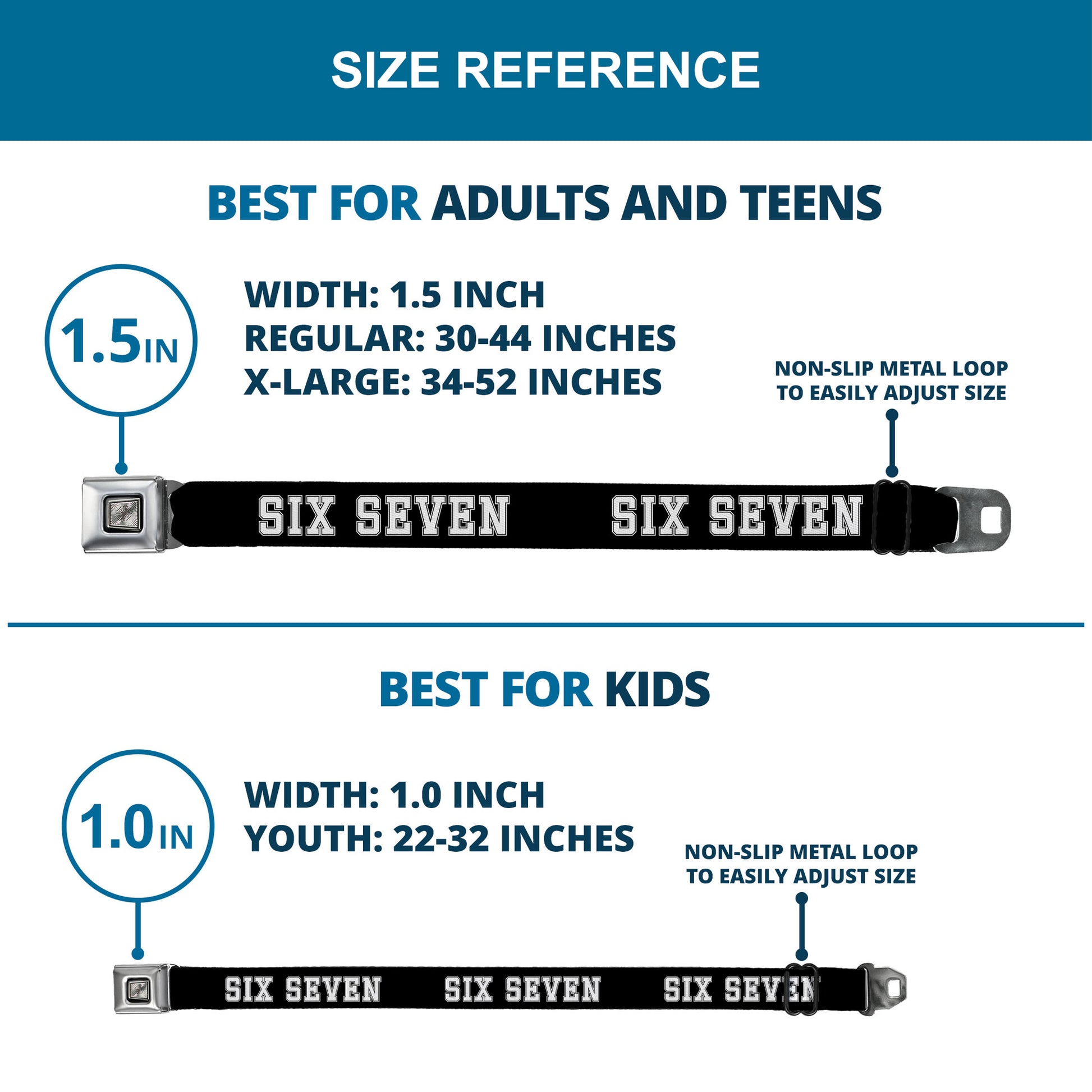 Starburst Seatbelt Belt - SIX SEVEN Text Black/White Webbing Seatbelt Belts Buckle-Down