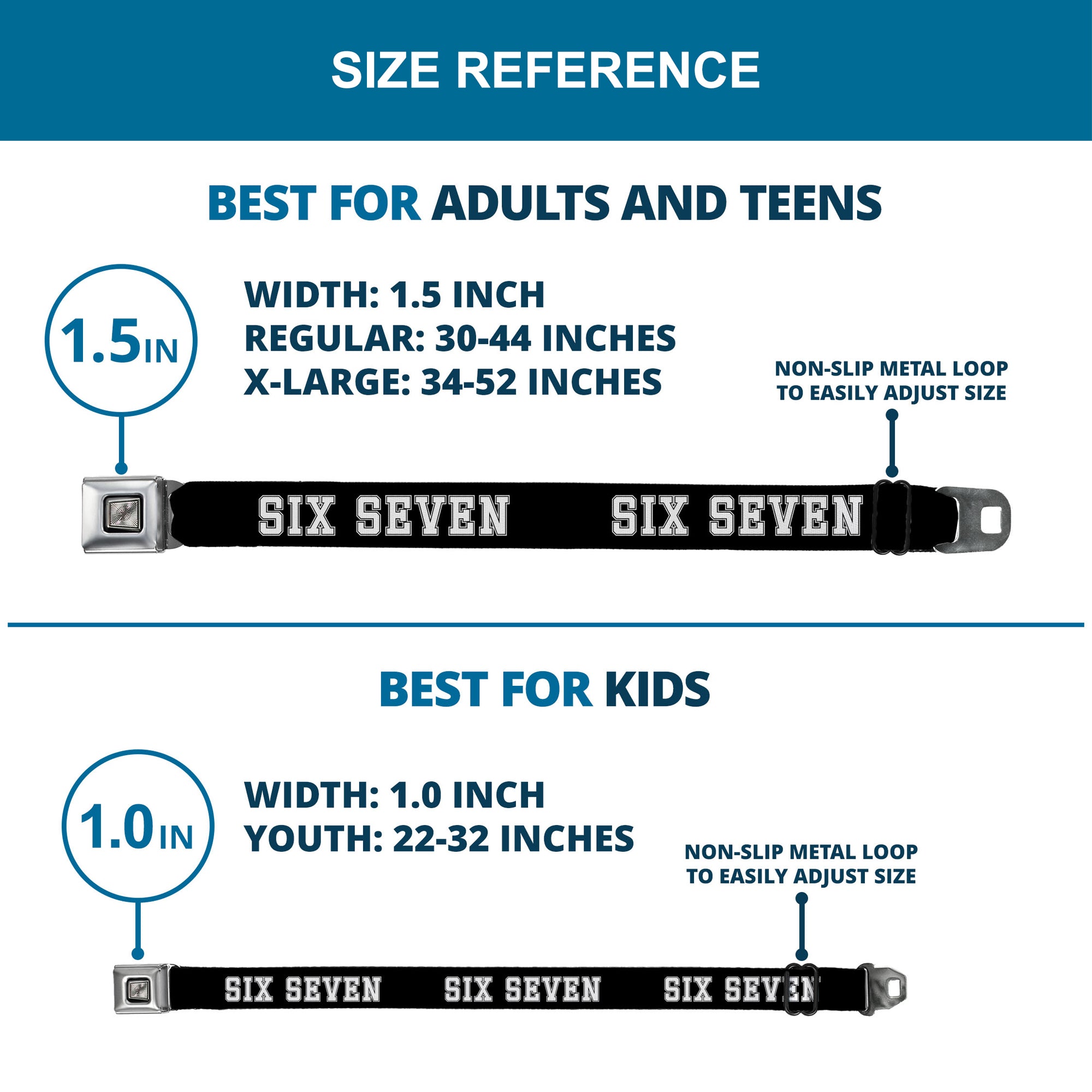 Starburst Seatbelt Belt - SIX SEVEN Text Black/White Webbing Seatbelt Belts Buckle-Down