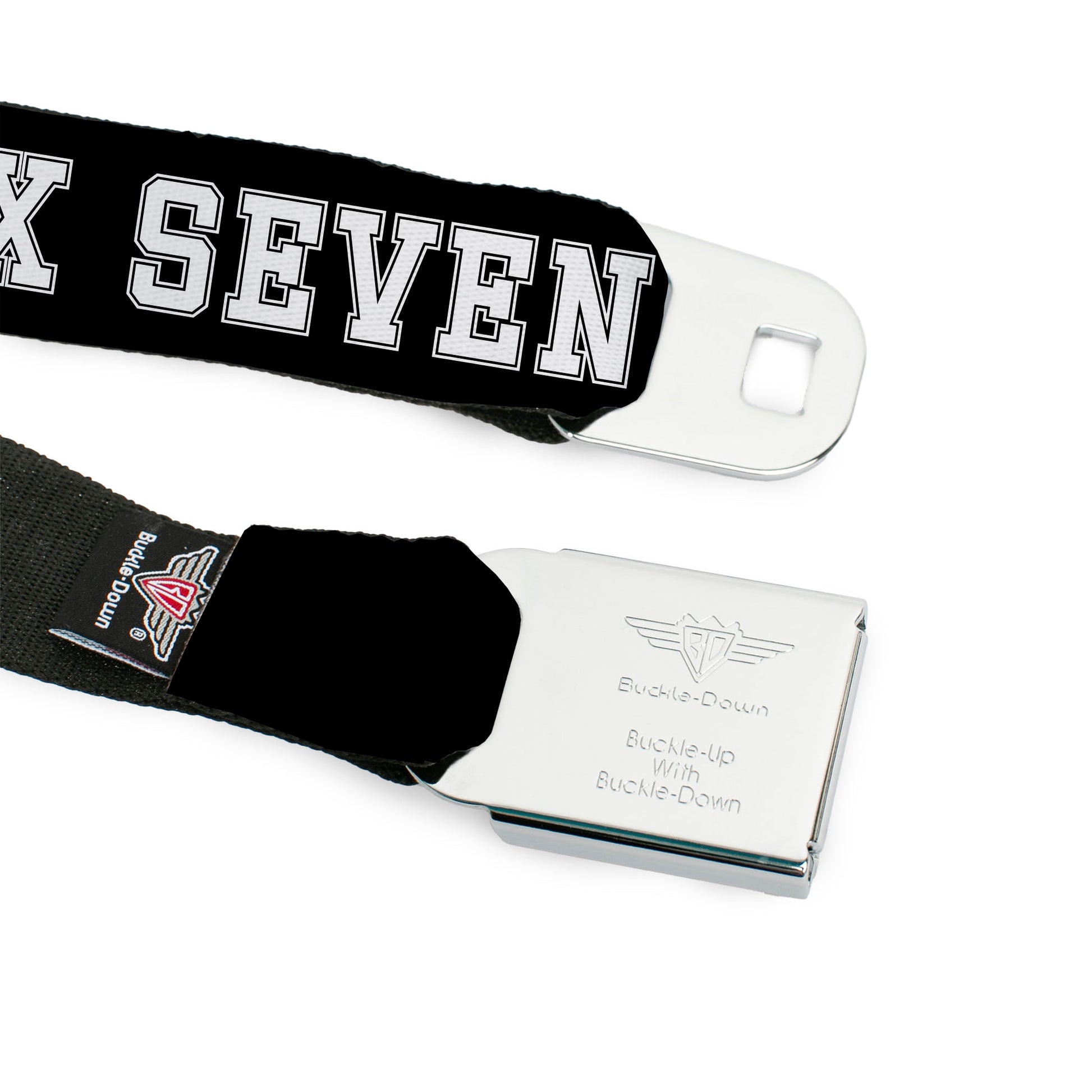 Starburst Seatbelt Belt - SIX SEVEN Text Black/White Webbing Seatbelt Belts Buckle-Down