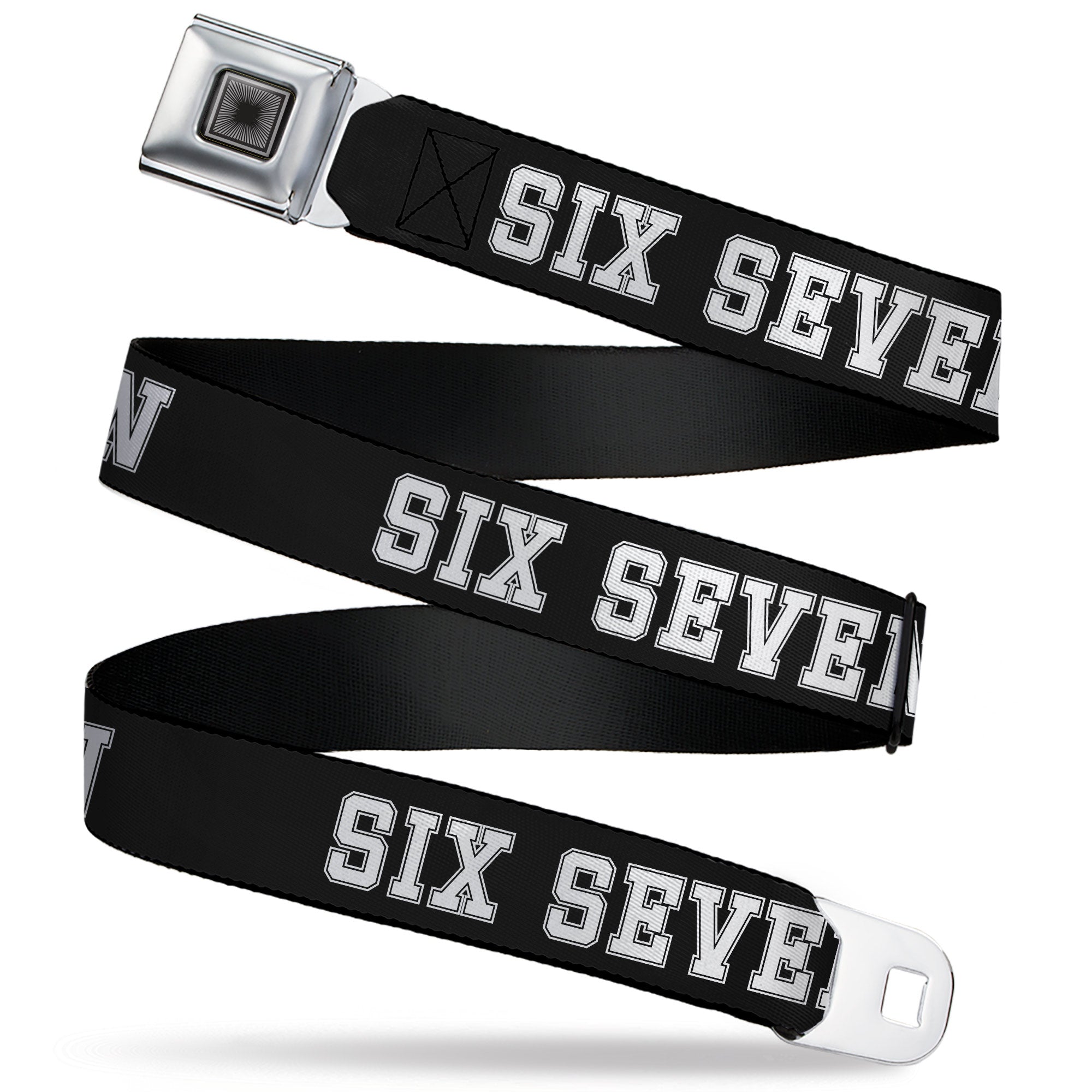 Starburst Seatbelt Belt - SIX SEVEN Text Black/White Webbing Seatbelt Belts Buckle-Down