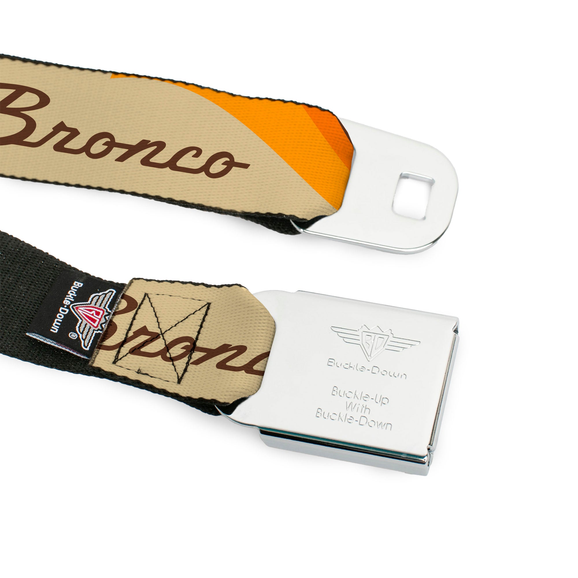 Starburst Seatbelt Belt - Ford BRONCO Script Wave Beige/Brown/Blue/Orange Webbing Seatbelt Belts Ford